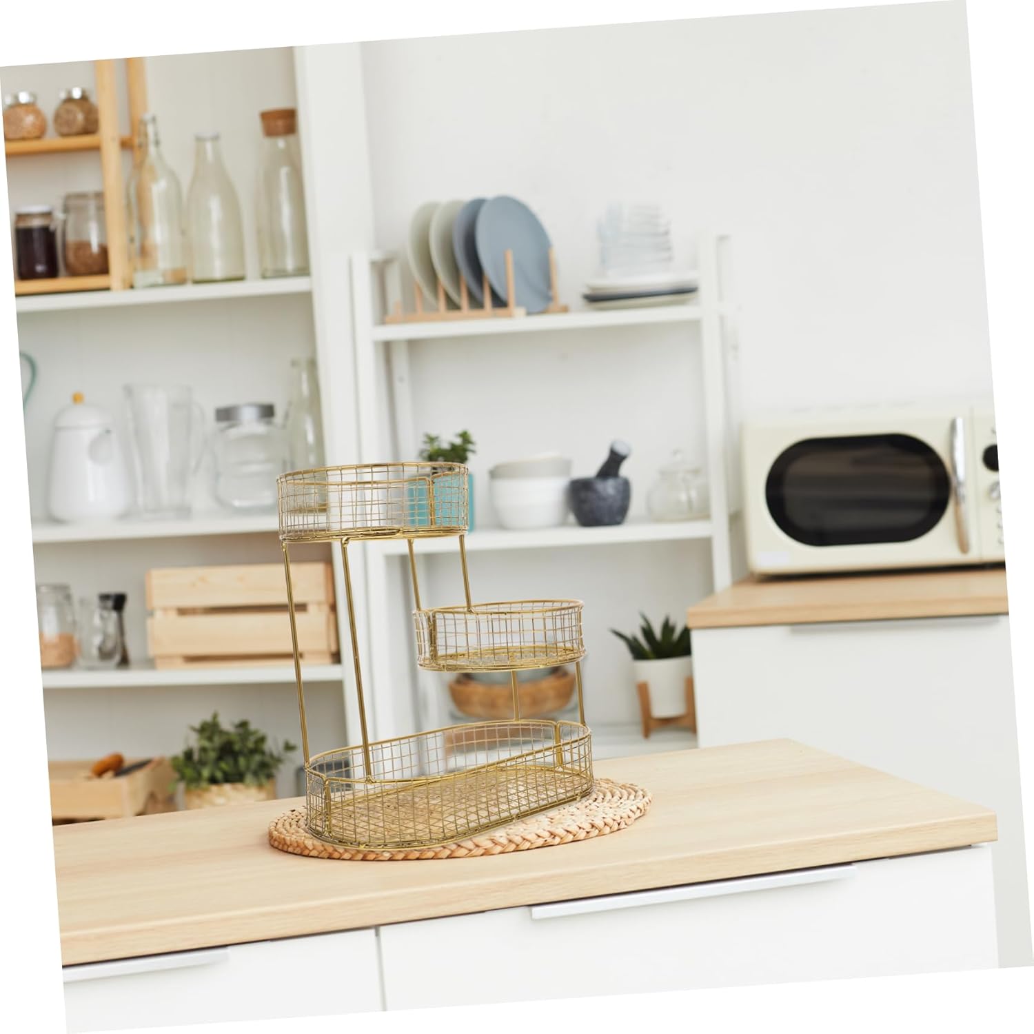 Modern Fruit Basket Countertop Fruit Bowl Tiered Plate Metal Mesh Organizer Vegetable Holder Home Use