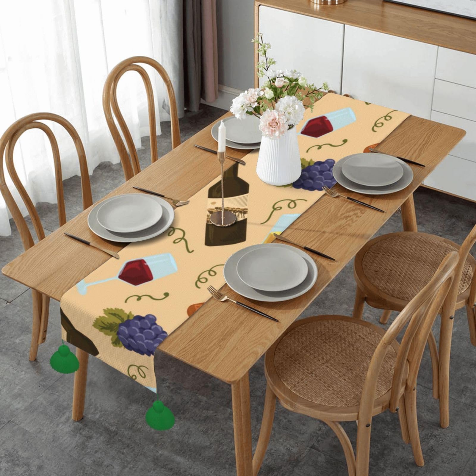 Chemin de table automne en lin imprimé bouteille de vin pour mariage