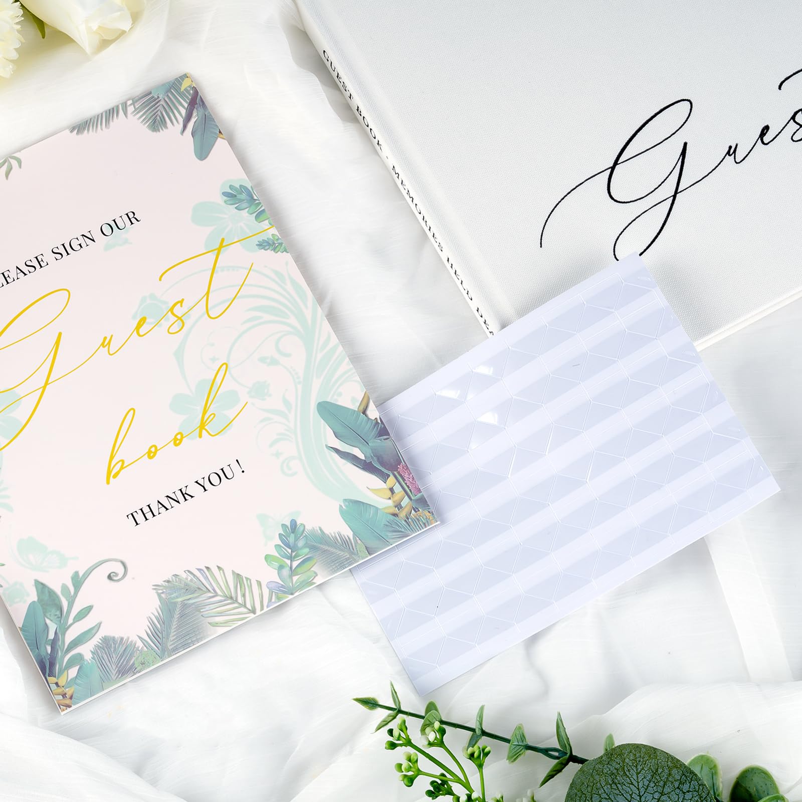Libro de invitados de boda para recepción y baby shower – Elegante libro de visitas con cubierta de lino para fotos y firmas Polaroid con tarjeta "Please Sign" y esquinas de fotos, 100