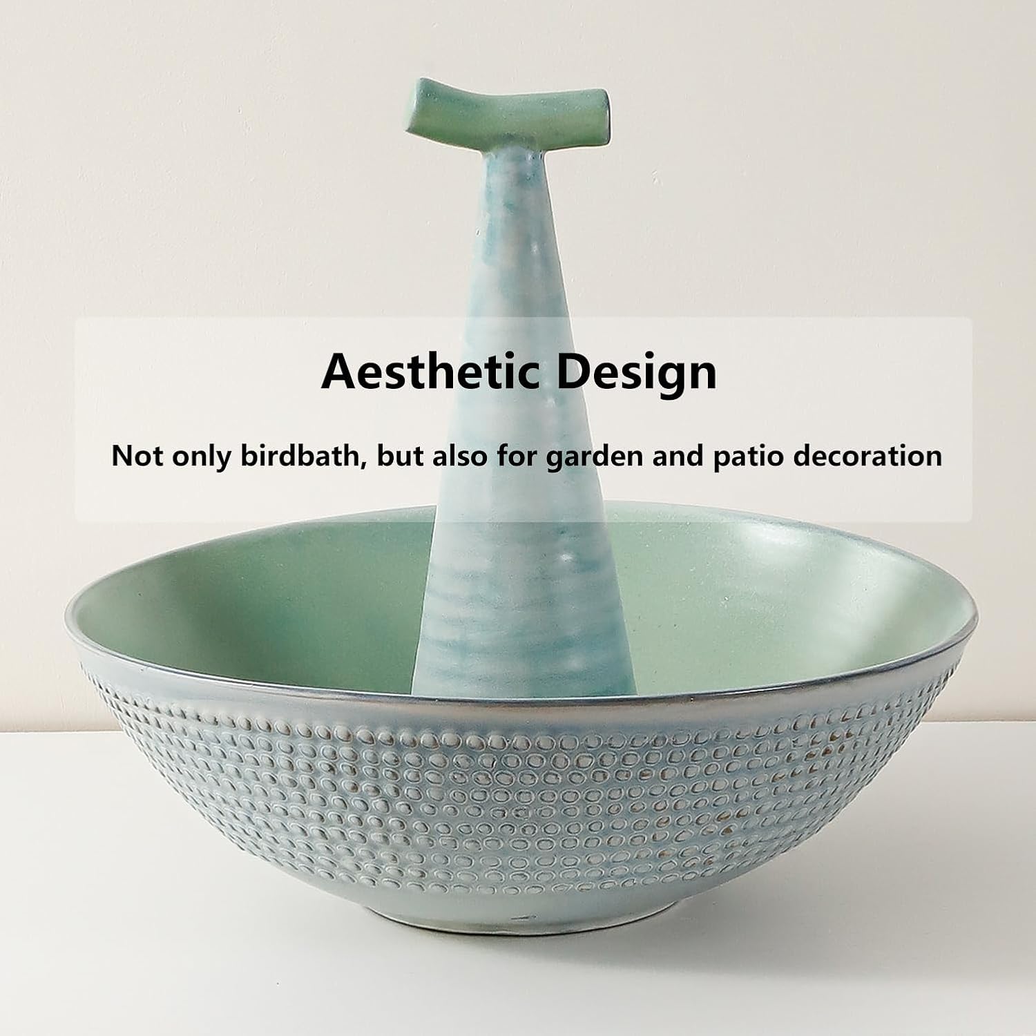 Ceramic Bird Bath for Outside on Ground, 11.8" H Reactive Glaze Outdoor BirdBath Bowl Feeders With Bird Perch for Outdoors, Garden, Lawn