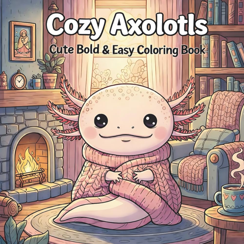 Cozy Axolotls Coloring Book: Cute, Bold & Easy Coloring Pages for Relaxation, Stress Relief & Fun