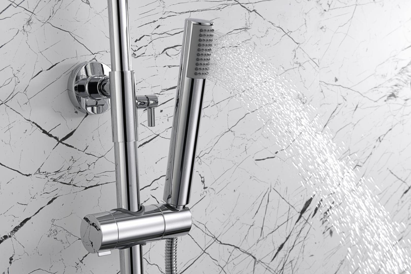 Mice - Conjunto Columna de bañera y ducha con grifo - Barra de ducha con grifería termostática color Cromo - Termostático para bañera - BTD038-B