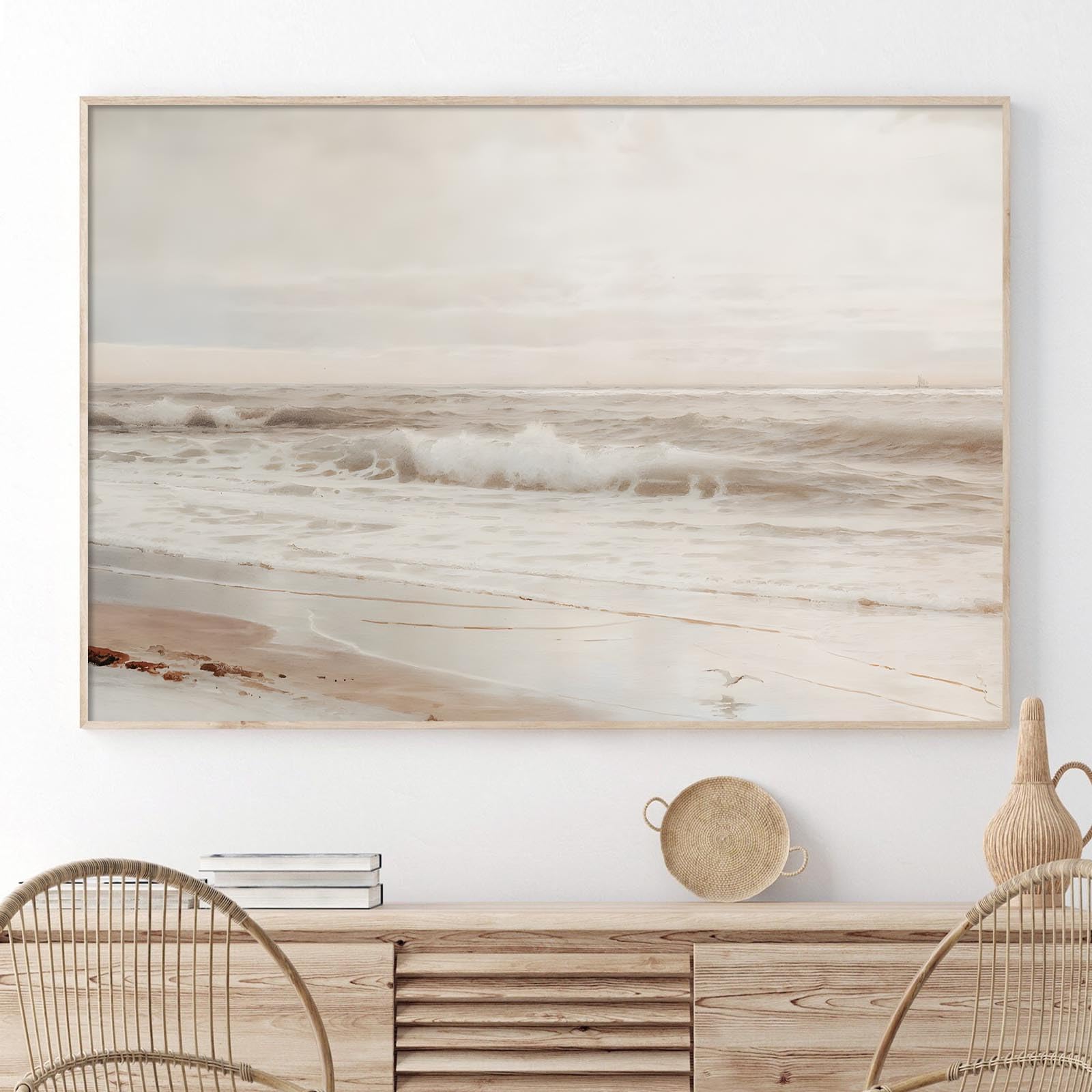 Gotletaeld Neutral Beach Landscape Art Print 16x24in Unframed for Living Room, Bedroom, Kitchen, Bathroom, Hotel