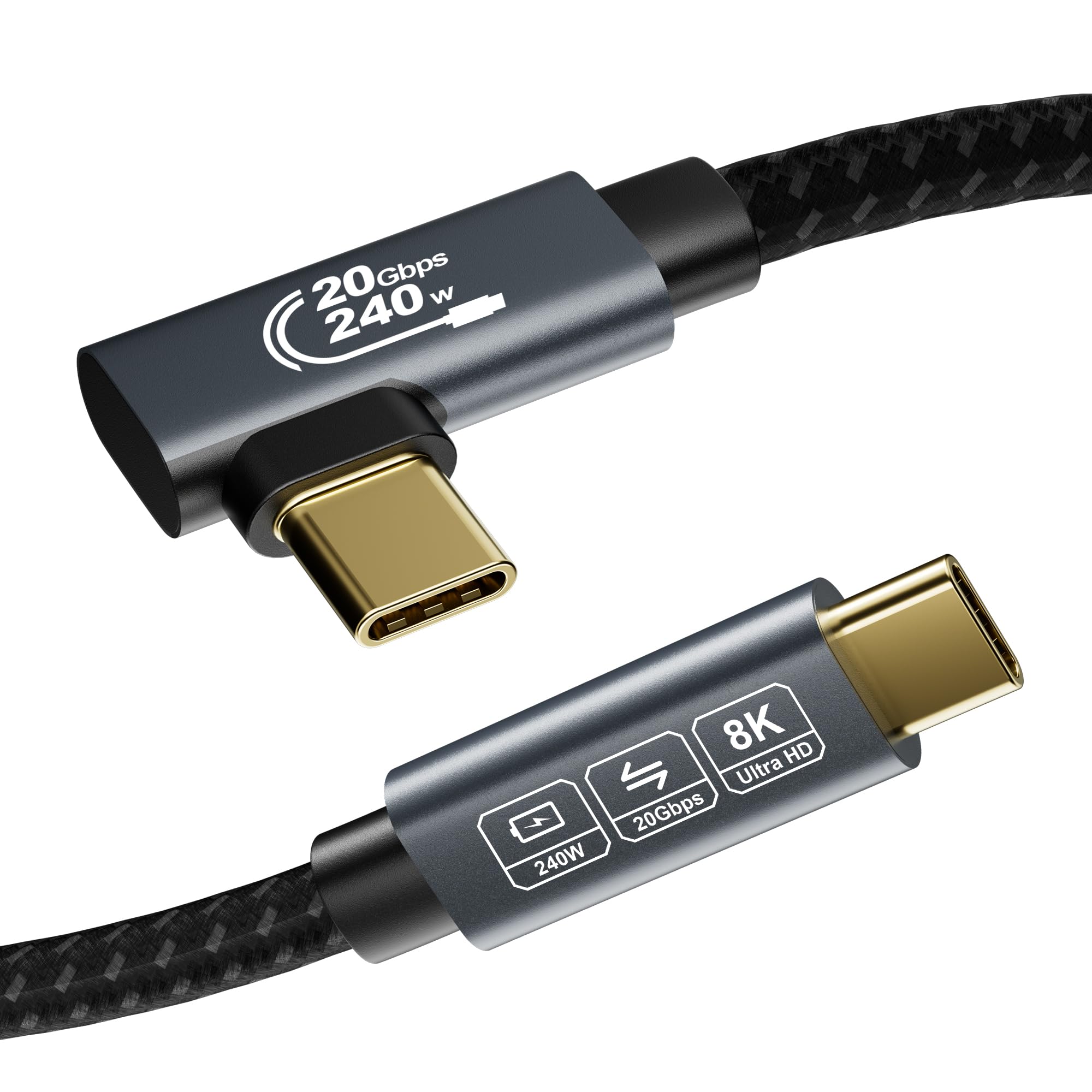 EUDOBEL USB C Kabel 2m, (20Gbps USBC auf USBC Datenkabel, USB 3.2 Gen 2×2, PD3.1 240W, Winkel 90 Grad) 4K@144Hz/60Hz, 8K@30Hz USB C Video Kabel für Monitor, Thunderbolt 4/3, MacBook, iPad, Switch