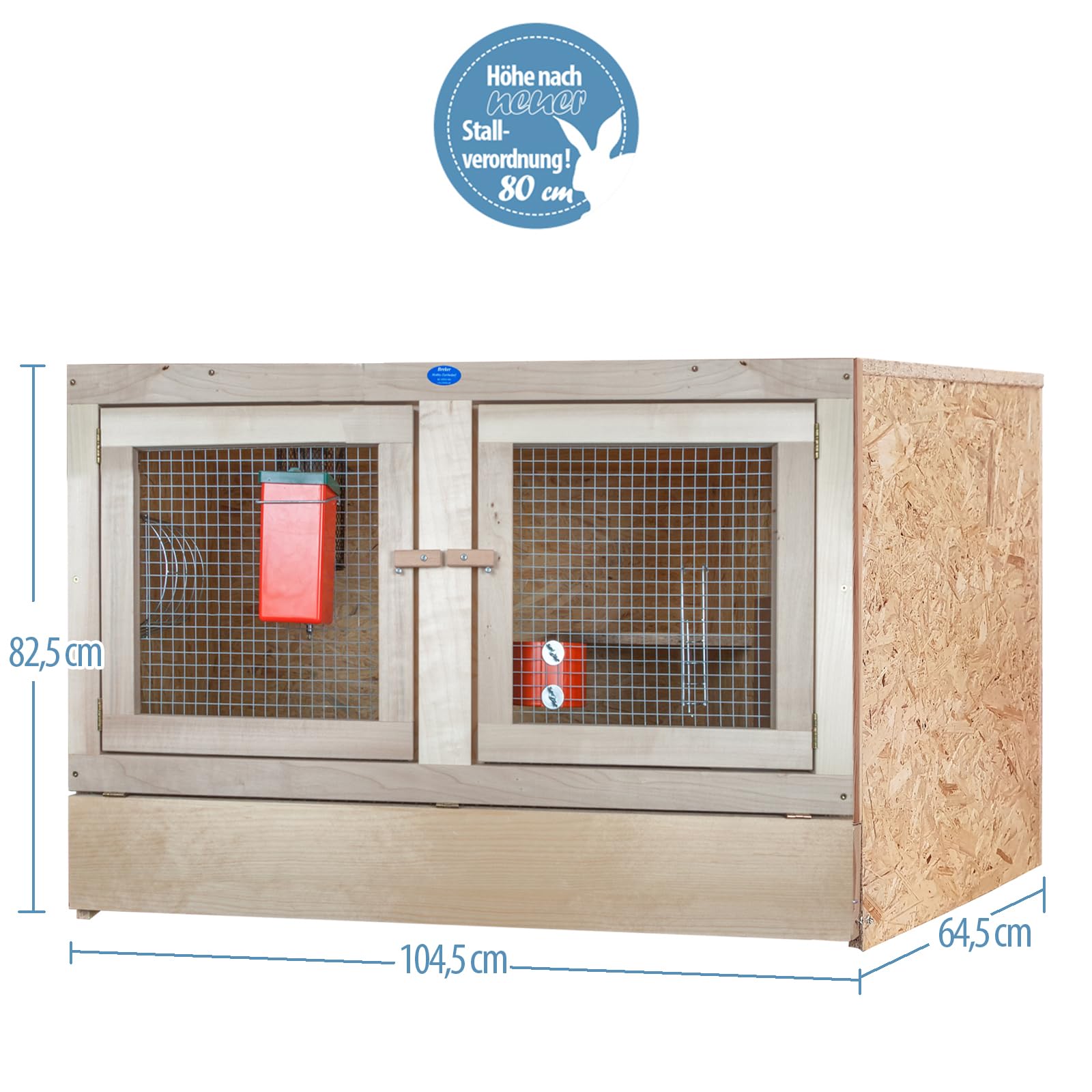 Kaninchenstall - Doppeltür mit Holzvorderfront-100 x 60-mit Bodenrost-Holzstall-Kleintierstall