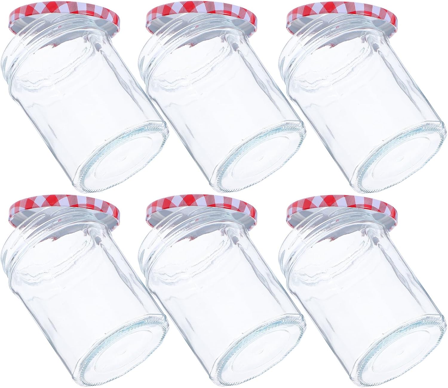 Hexagon Glass Jars with Airtight Lids 380ml Glass Food Storage Canisters for Kitchen Canning Jam Honey Pickles 6pcs