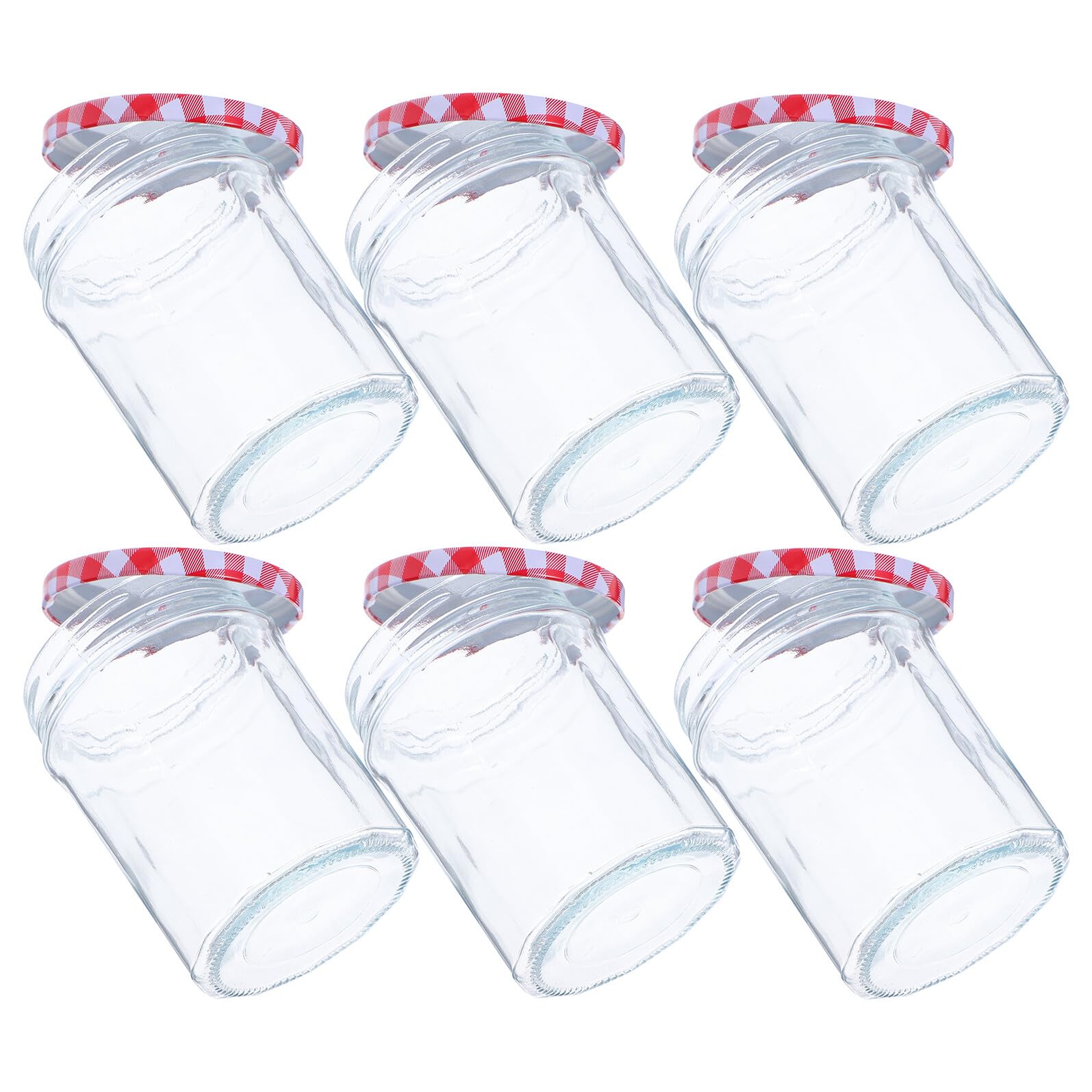 DECHOUS Juego de 6 Frascos Hexagonales de Vidrio Herméticos para Conservas 380 Ml con Tapa de Vidrio Transparente Ideales para Mermeladas Especias y Almacenamiento de Alimentos en