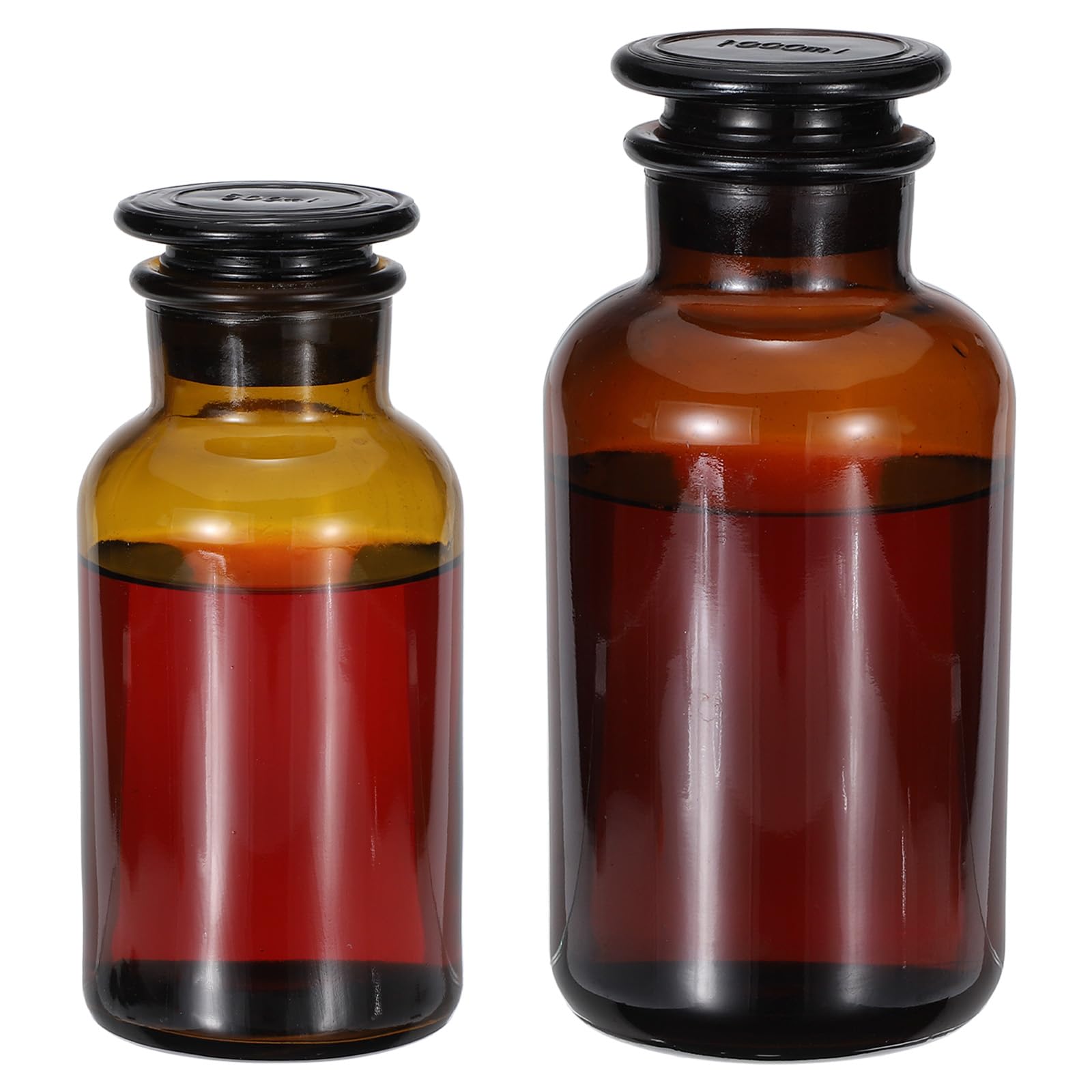 PATIKIL Botella de reactivo, 2 piezas de 500/1000 ml de vidrio de boca ancha para almacenamiento de medios de reactivo con tapón de tierra de vidrio para líquidos de reactivo de agua, química,