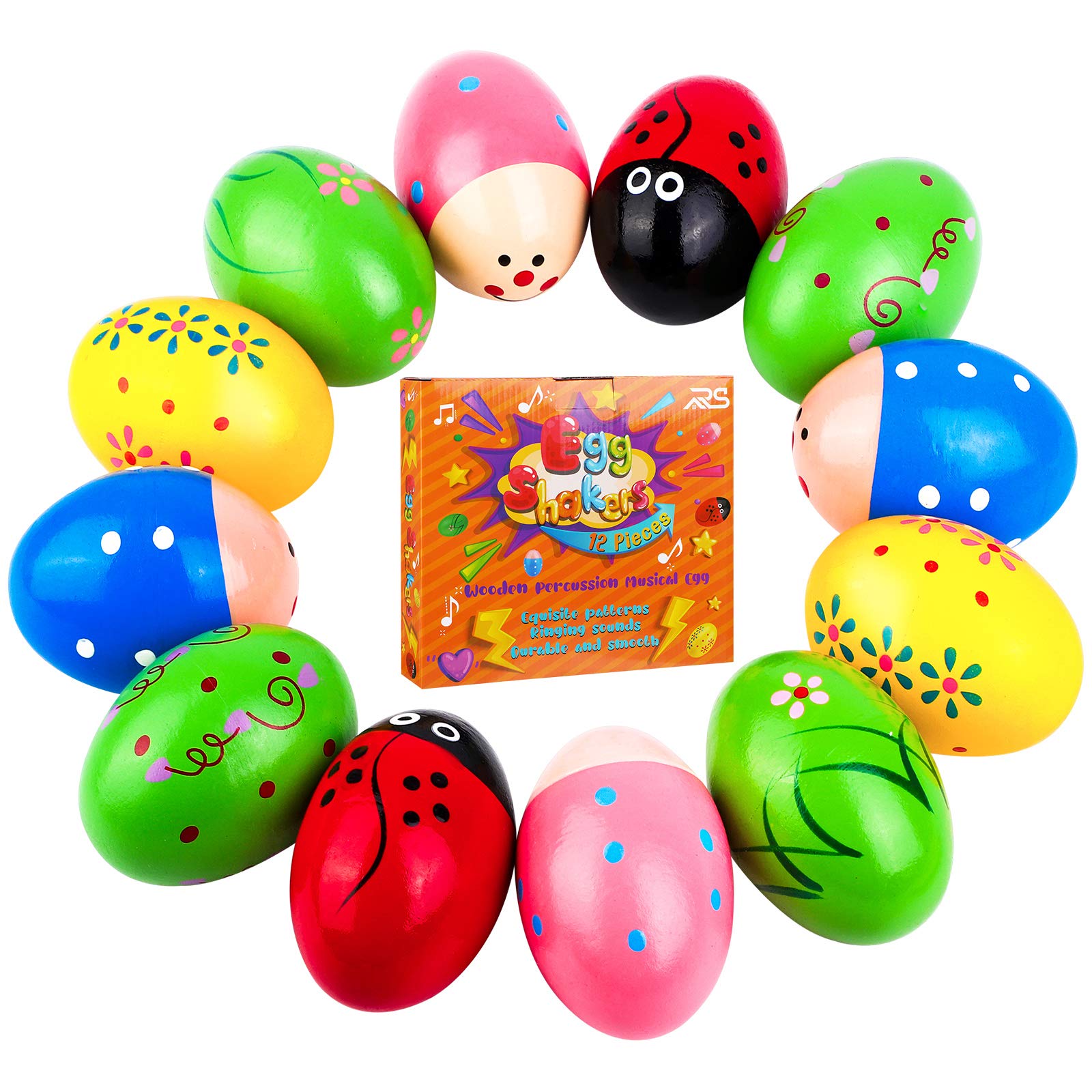 Ruisita 12 Pieces Egg Shakers Maracas Egg Shakers Wooden Percussion Musical Egg for Party Favors, Classroom Prize Supplies