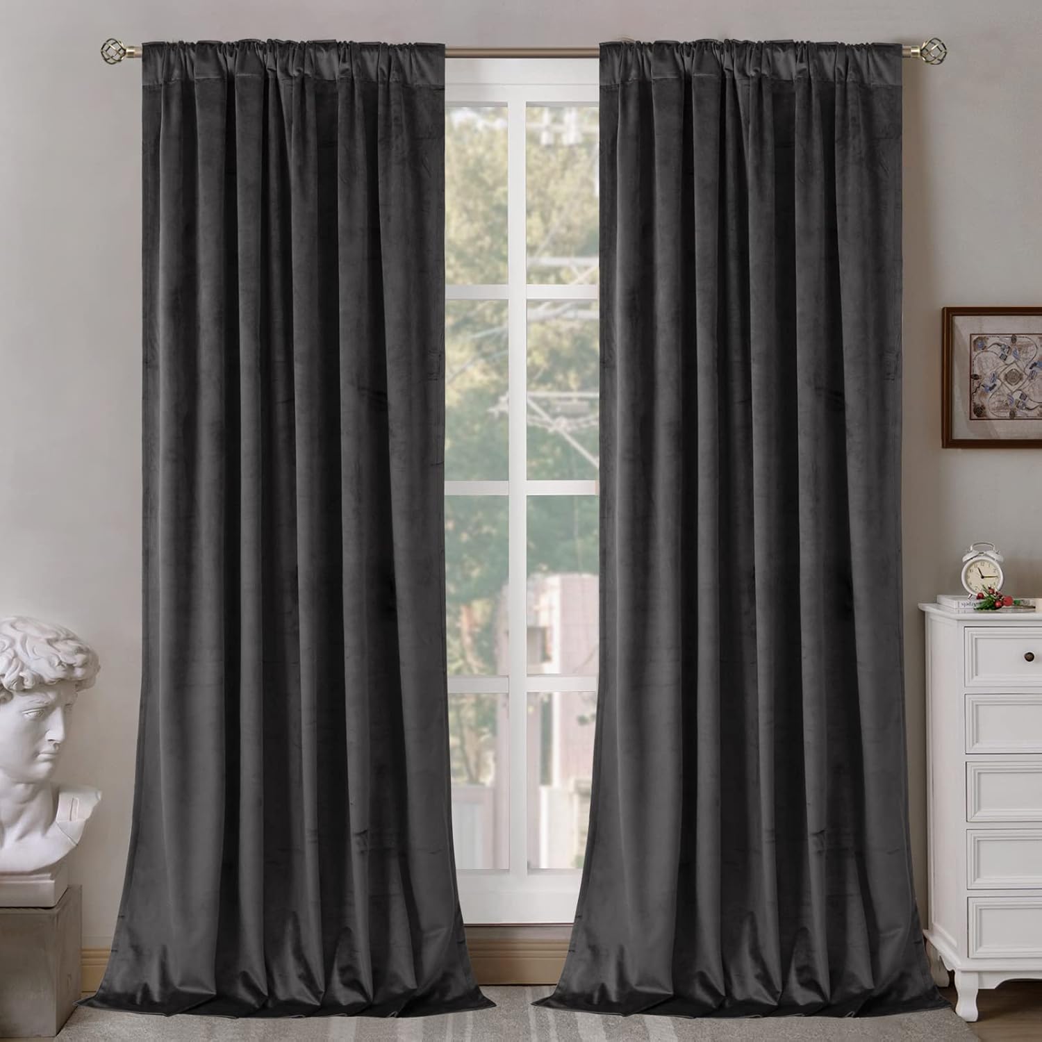 BGment Grey Velvet Curtains 102 Inches Long for Living Room, Thermal Insulated Room Darkening Curtains Drapes Window Treatment with Back Tab and Rod Pocket, Set of 2 Panels, 52 x 102 Inch 52"W x 102"L (Pack of 2) Grey