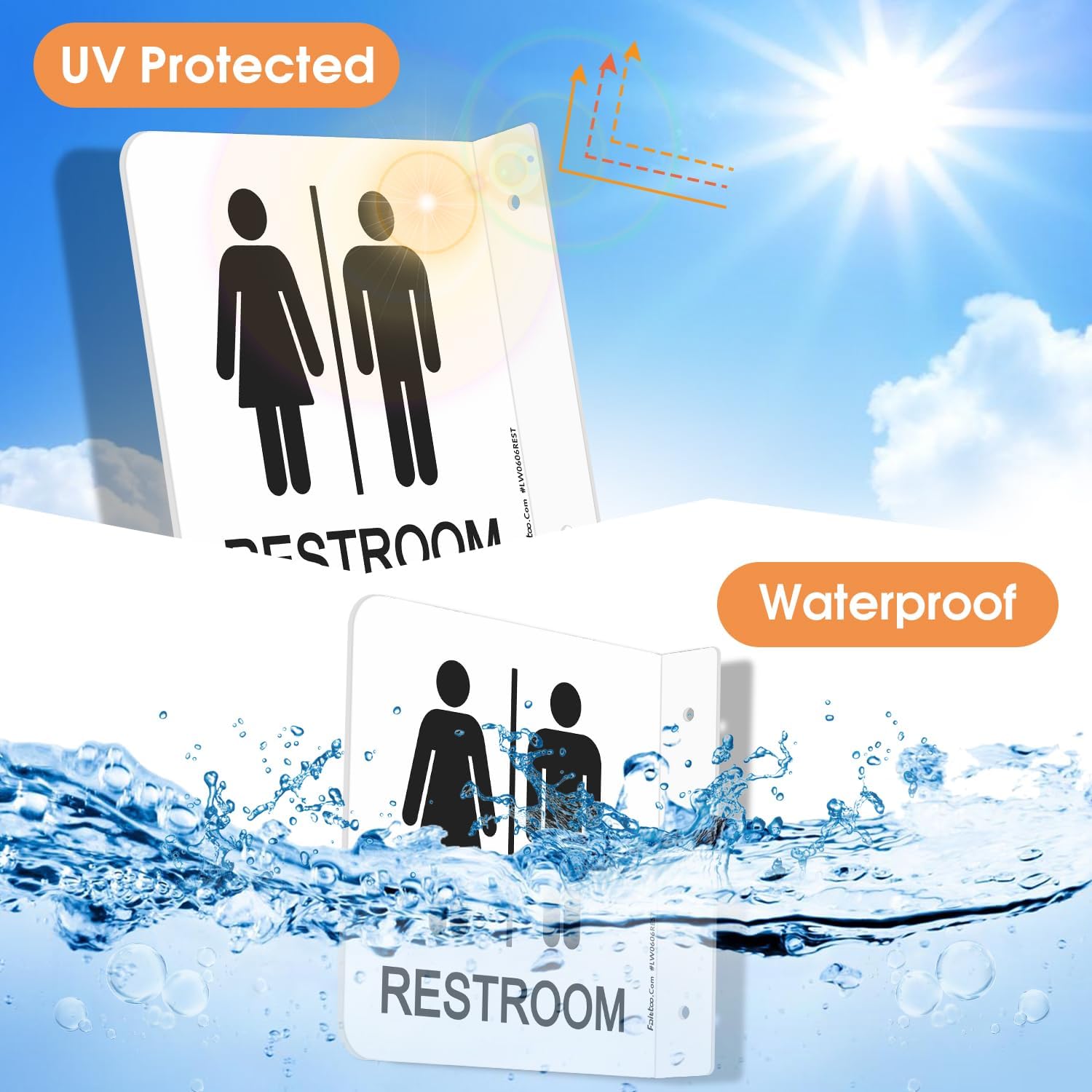 Faittoo Restroom Sign, Bathroom Signs, (4 Pack) 6 x 6 Inches Unisex Acrylic Sign, for Office or Business Bathroom and Toilet Door or Wall Decor, Indoor Outdoor Use (White)