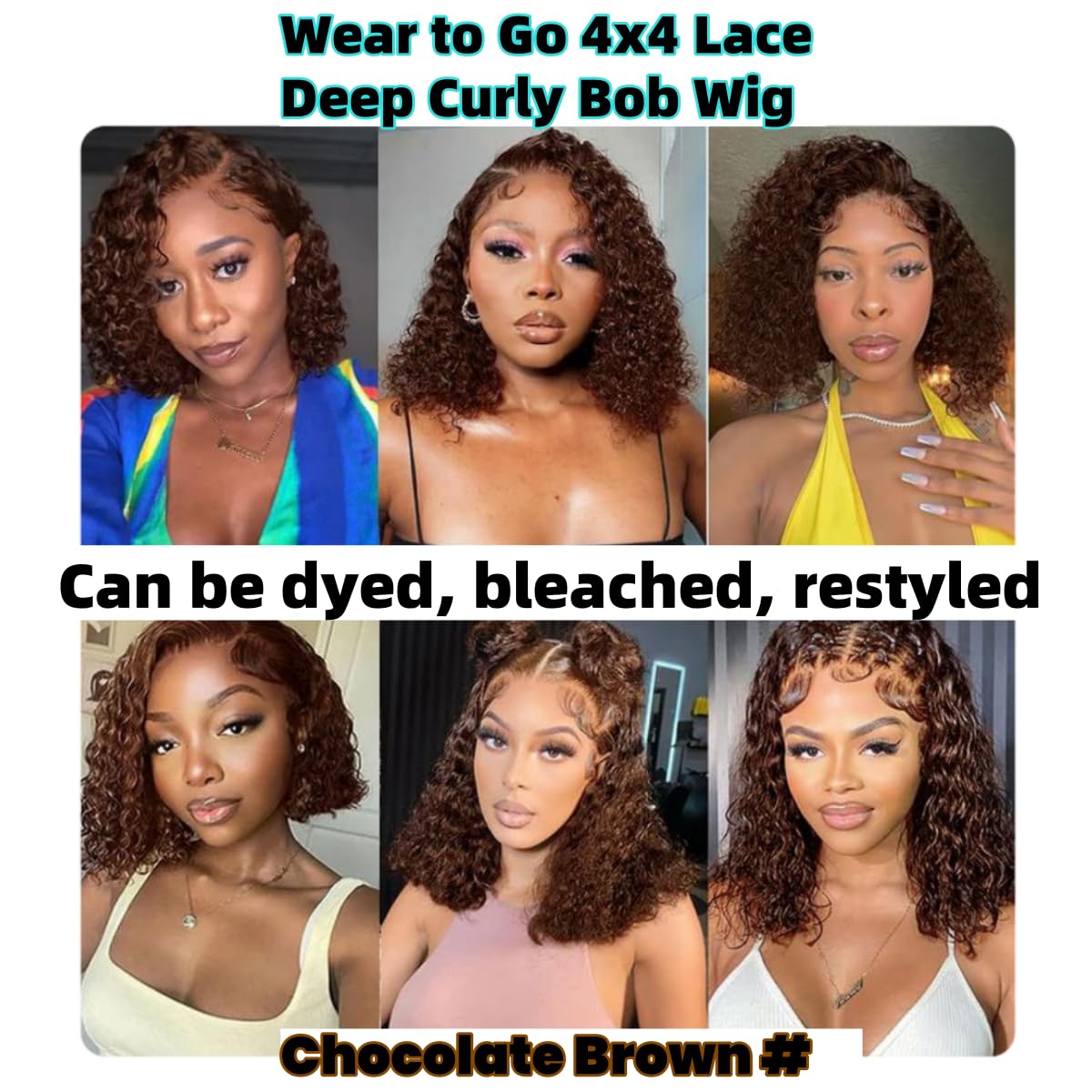 Perruque Femme Naturelle Pre Cut Sans Colle 4x4 Lace Wear to Go Chocolate Brown Bresilienne Bouclée Cheveux Humain Pre Plucked Deep Curly 12 Pouce Glueless Lace Bob Wig