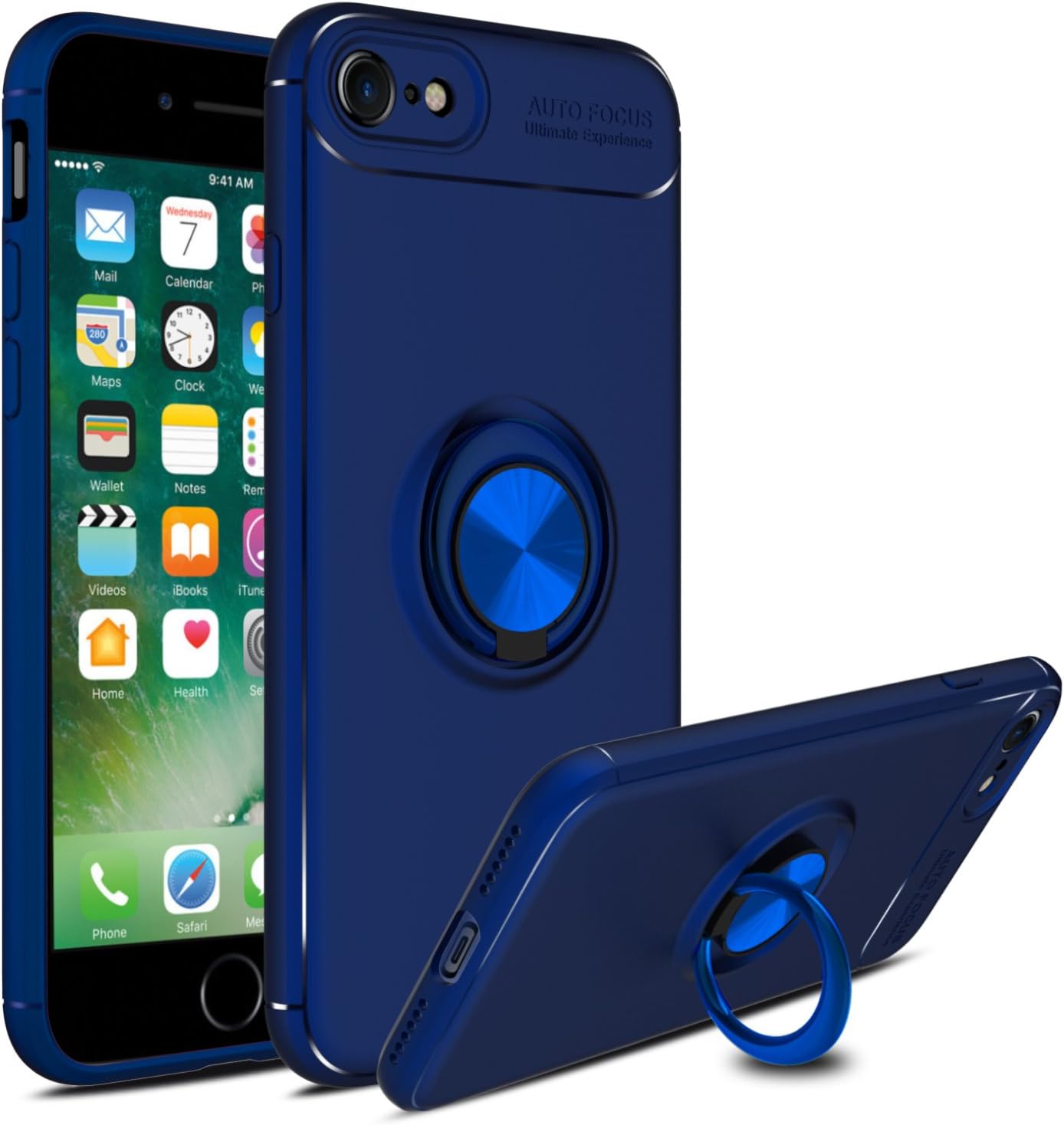 Venoro iPhone 8 Plus Case, iPhone 7 Plus Ring Case, 360 Degree Rotatable Ring Stand and Ring Holder Kickstand Fit Magnetic Car Mount Slim Soft Protective Case Compatible iPhone 8 Plus (Blue)