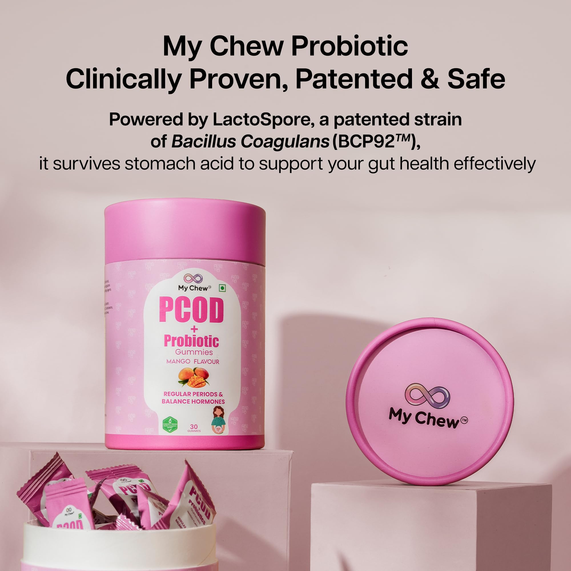 My Chew Probiotic PCOD Gummies,1 Billion CFU Clinically Proven, Inositol Supplement for Hormonal Balance & Fertility Support, With Myo-Inositol, D-Chiro Inositol, Folic Acid, B-Complex,30 Gummies — Amazon image 5