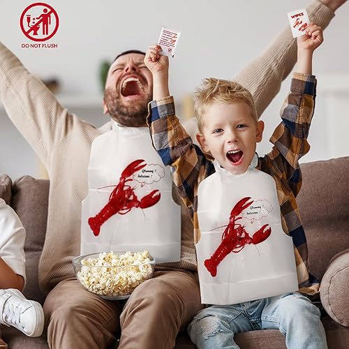 Miniatura 3 de Wesiti 100 Pcs Lobster Crab Bib Wet Wipe Set 50 Crawfish Bib Disposable Adult 50 Moist Towelettes Seafood Boil Party Supply