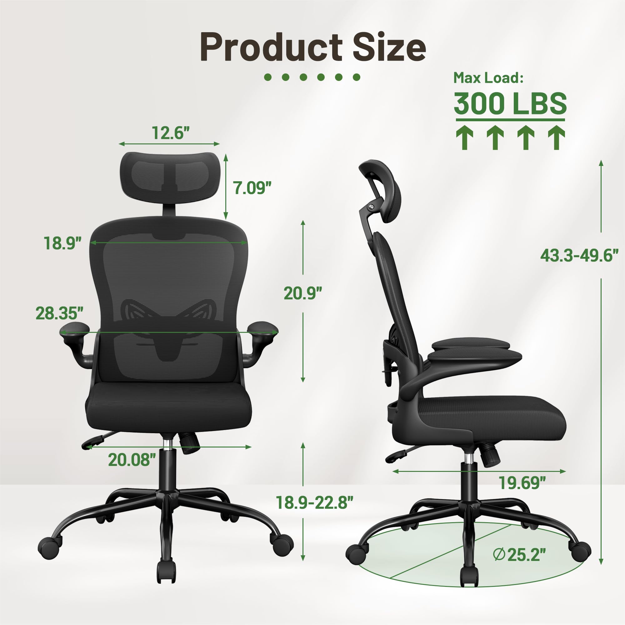 Furmax Ergonomic Office Chair Executive High Back Computer Desk Chair with 3D Headrest Adjustable Lumbar Support Armrests for — view 3