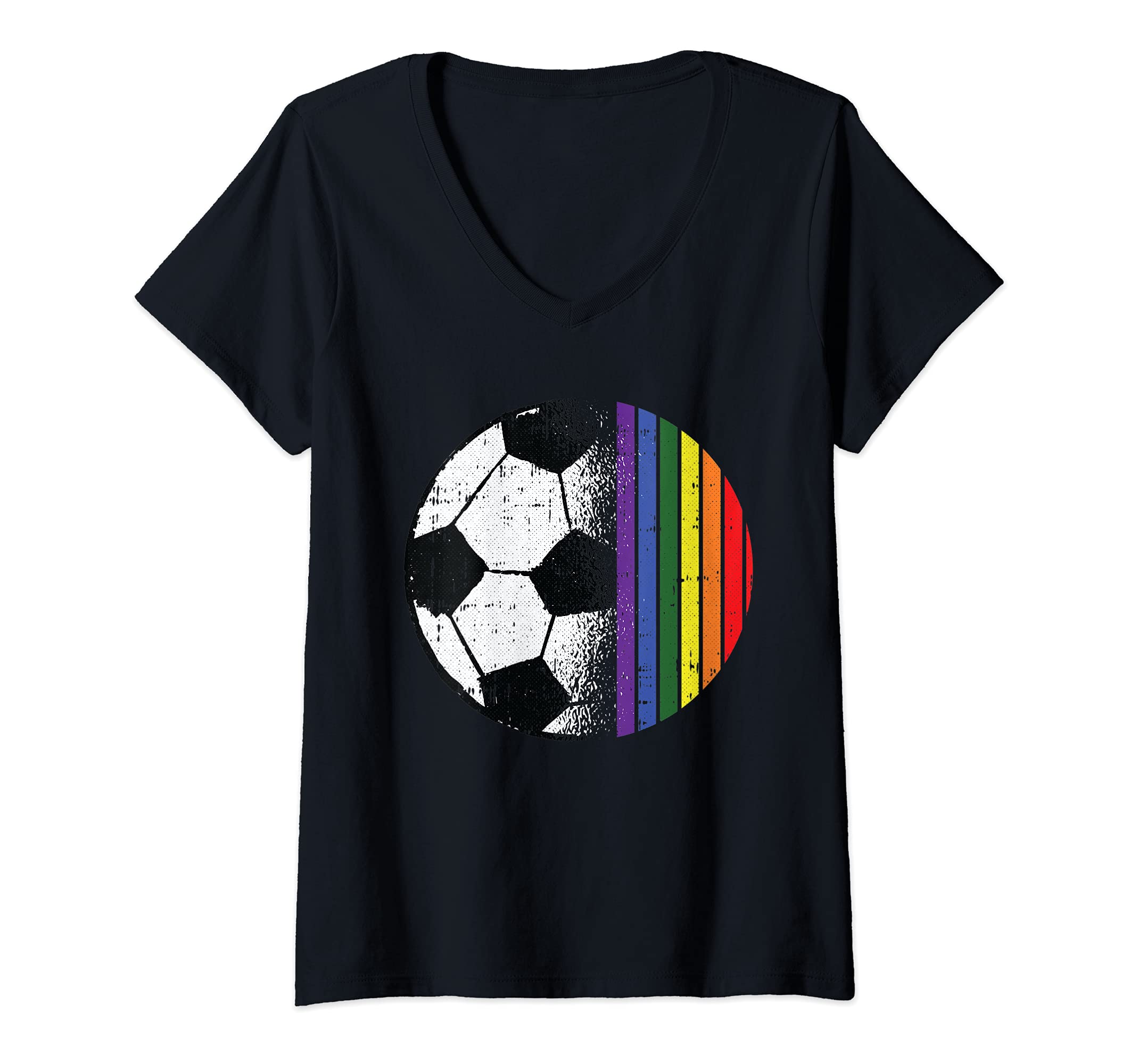 Womens Soccer Ball LGBT-Q Gay Pride Flag Sport Fan Player Ally V-Neck T-Shirt, Black