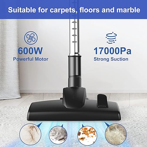 Miniatura 2 de Intercleaner Aspiradora con cable, potente succión de 17 KPa con motor de 600 W, aspiradora ligera 10 en 1 sin bolsa con mano, ultra silenciosa,