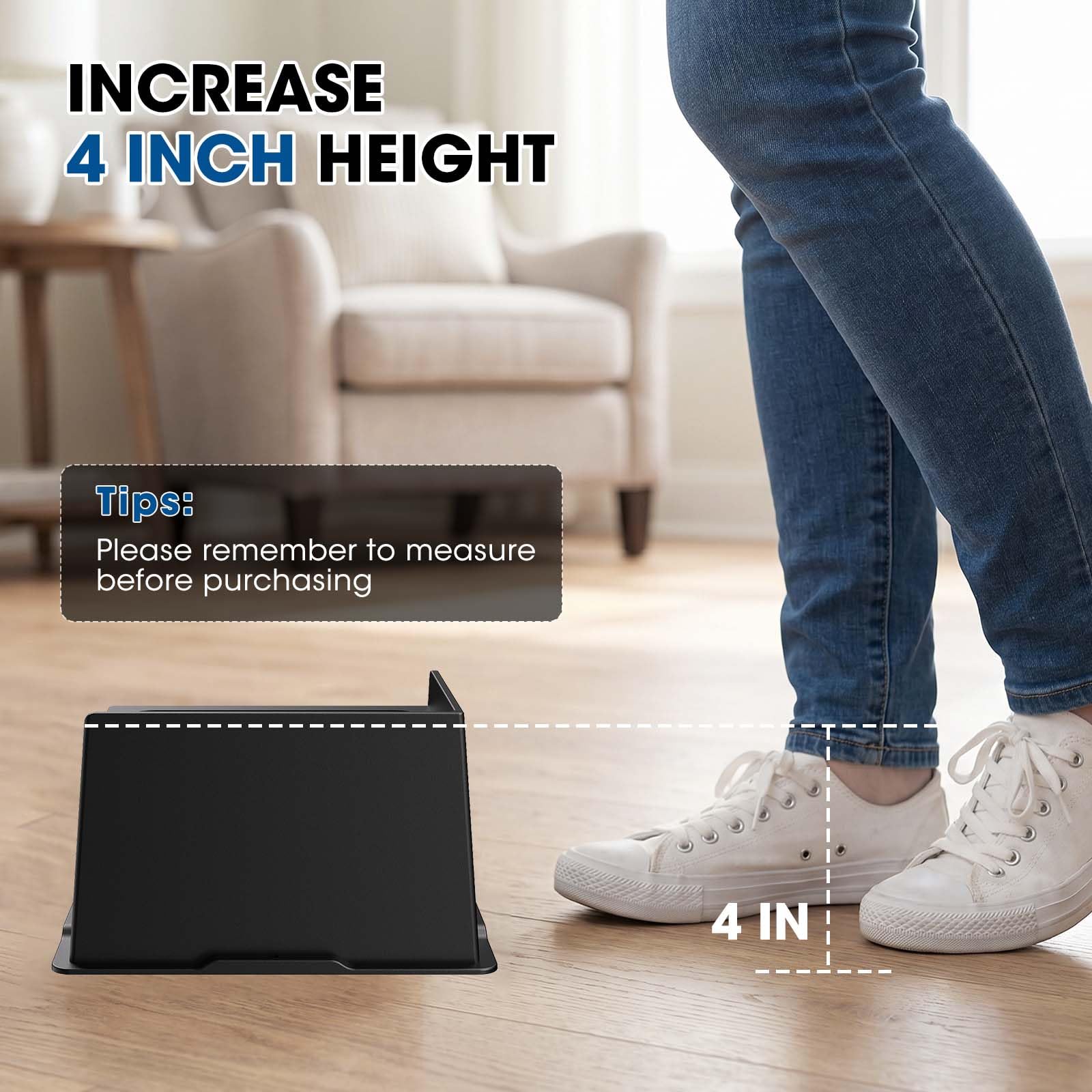 MYMULIKE Rialzi per letto da 10,2 cm, resistenti, di grandi dimensioni, 10,2 cm, supporto 2,721,6 kg, blocchi rialzati per tavoli, divani, sedie, ascensori per mobili, confezione da 4