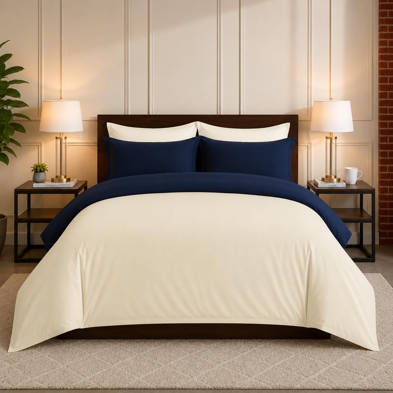 1800 TC Micro Single Size Reversible Quilt Cover with Zipper 62x92 Inch with 2 Dark Blue + 2 Light Blue Pillow Cover Dual Colour-Navy Blue and Light Blue Duvet Cover-image-38