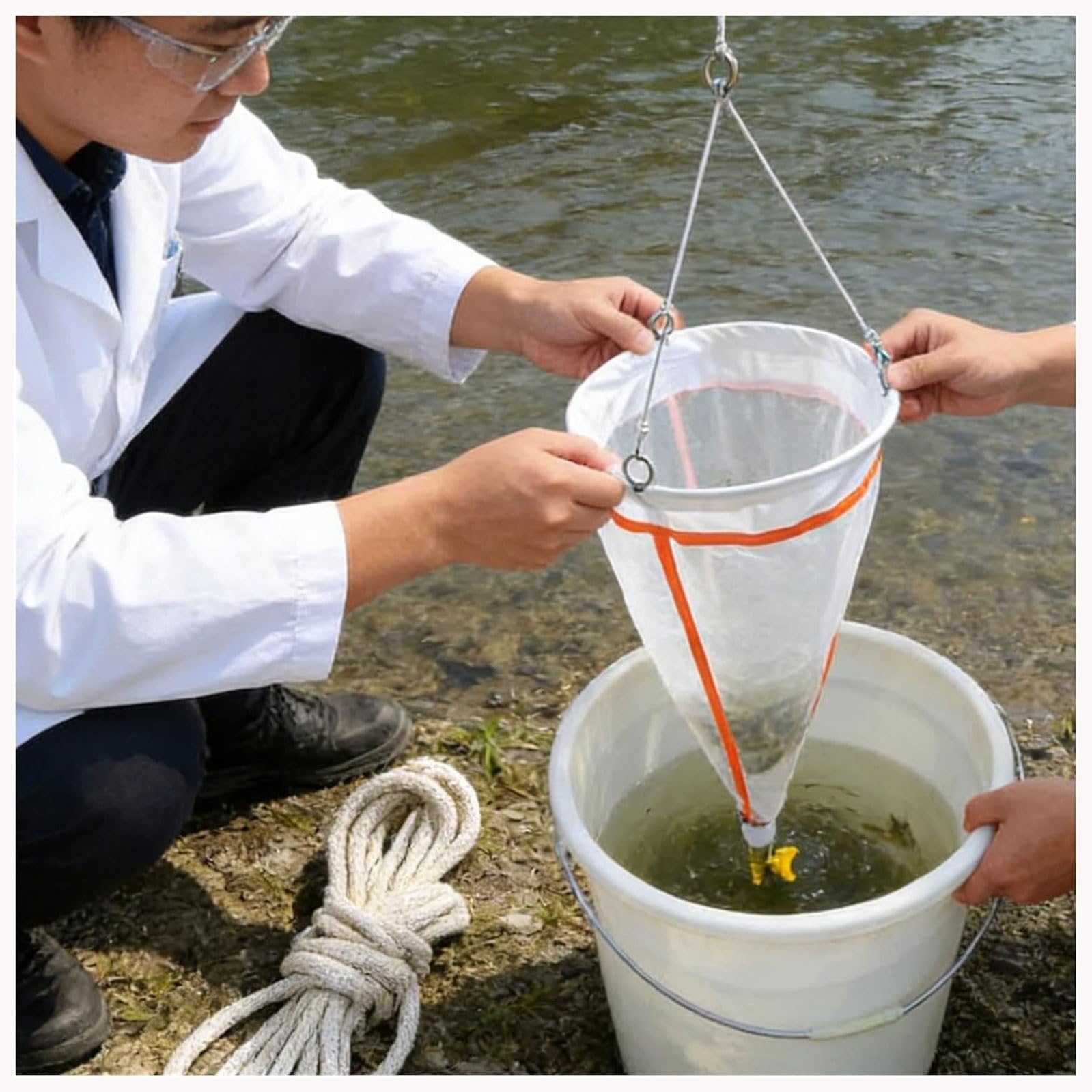 Red de plancton de malla fina para investigación acuática, 20-50 micras, incluye 5 metros de cuerda de algodón, ideal para muestreo de plancton al aire libre y colección de organismos marinos