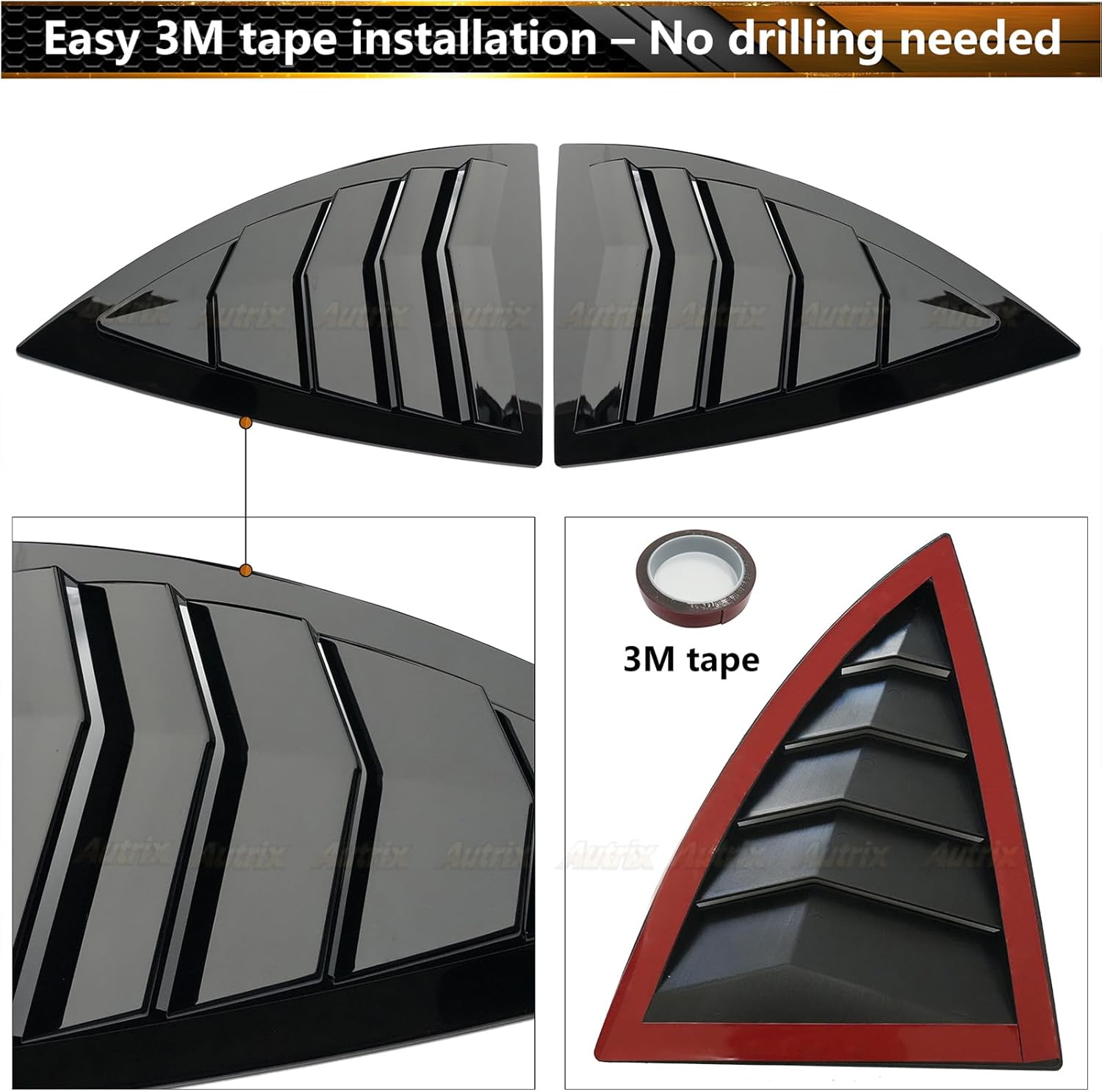 Rear Side Window Louvers Cover for 2020-2026 Tesla Model Y & Model Y Juniper, Window Louver Air Vent Scoop Shades Shutter Cover Sport Style Exterior Accessories Gloss Black