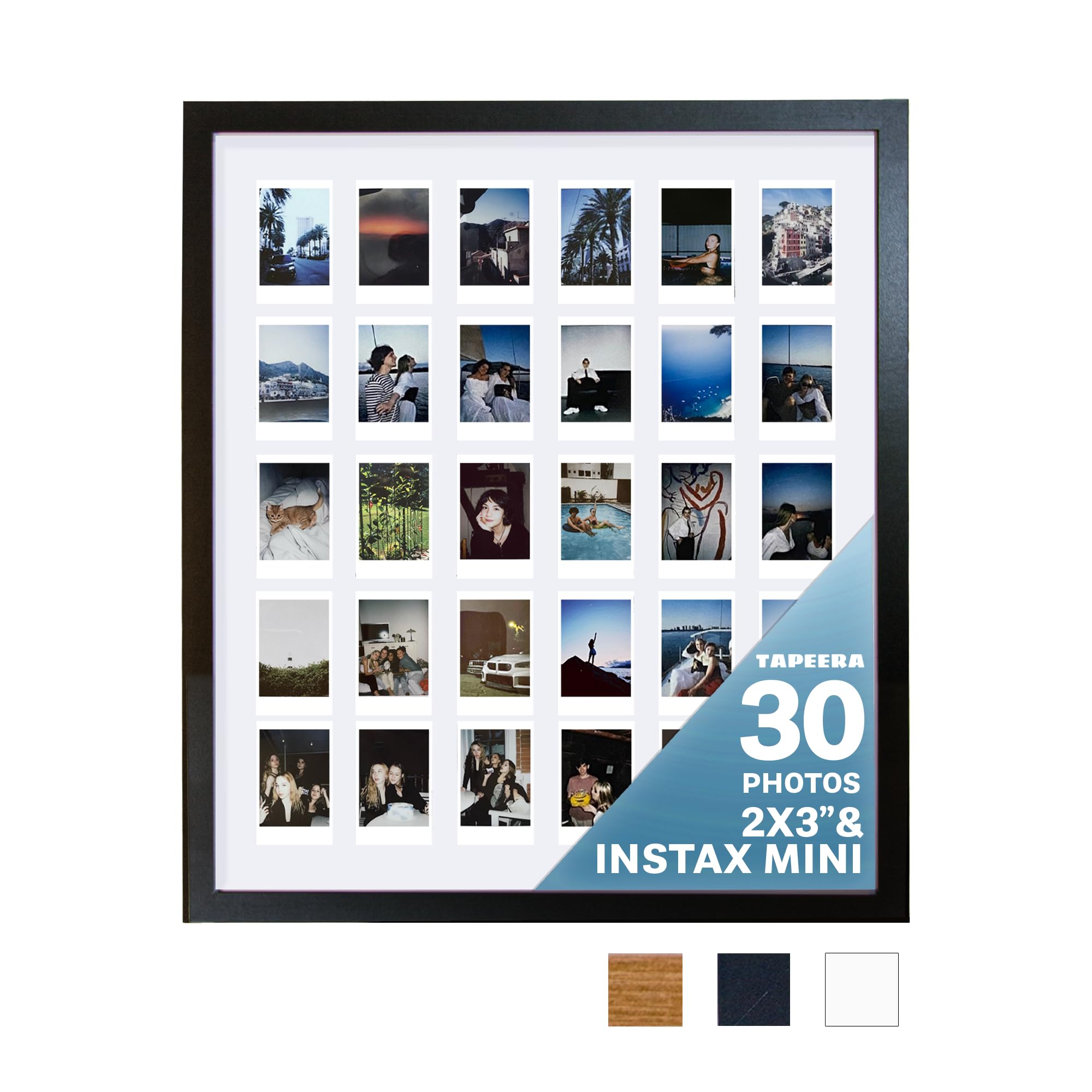 Tapeera Bilderrahmen Collage Wanddeko für Fujifilm Instax Mini, Fotocollage Mehrfach-Bilderrahmen für 2x3 Zoll Fotos (Schwarz, 30 Öffnungen)
