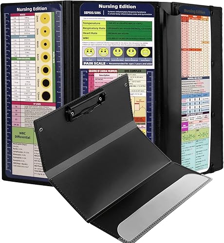 Portapapeles de enfermería plegable, 3 capas, portapapeles de enfermería con acceso rápido referencias médicas y bloc de notas de hoja de trucos de