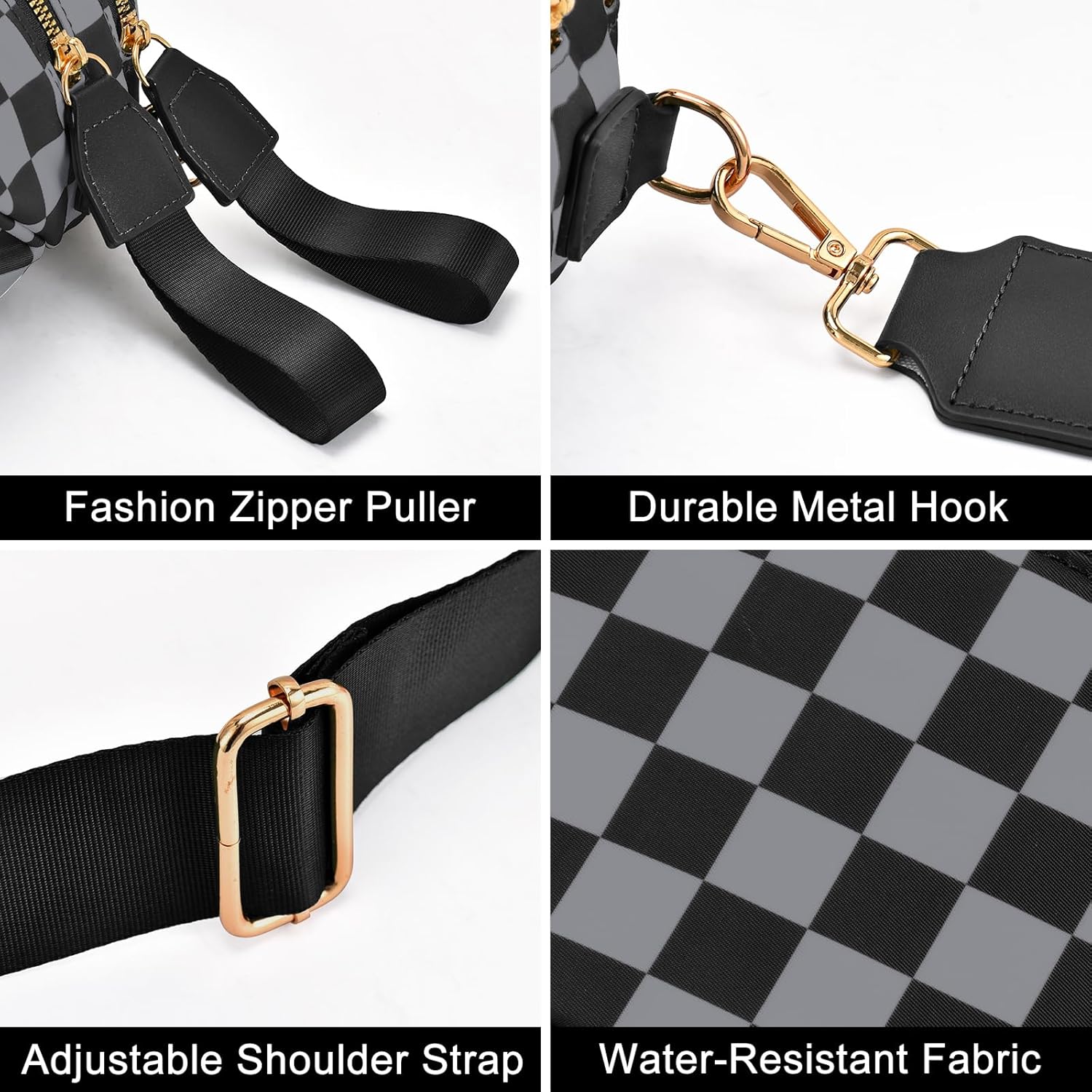 Checkered Nylon Crossbody Bag Bum Bag for Women Mom Spacious Checkered Crossbody Purses Shoulder Handbag - Image 3