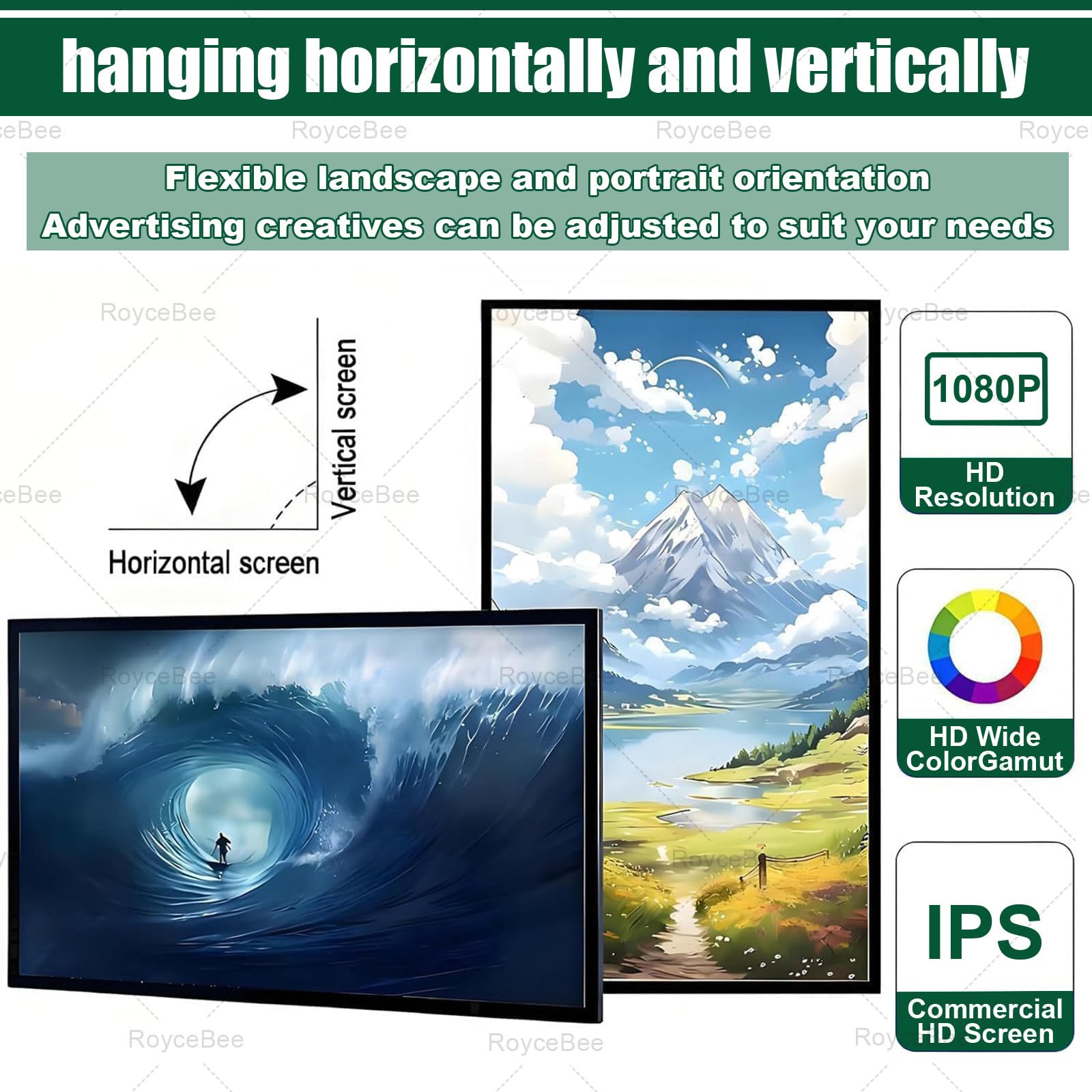 Ekran ścienny z systemem Android 1080P HD, 18,5 cala, 21,5 cala, 27-calowy wyświetlacz reklamowy WiFi, 178° ultraszeroki kąt IPS, poziomy i pionowy do kawiarni i sklepów 21.5in