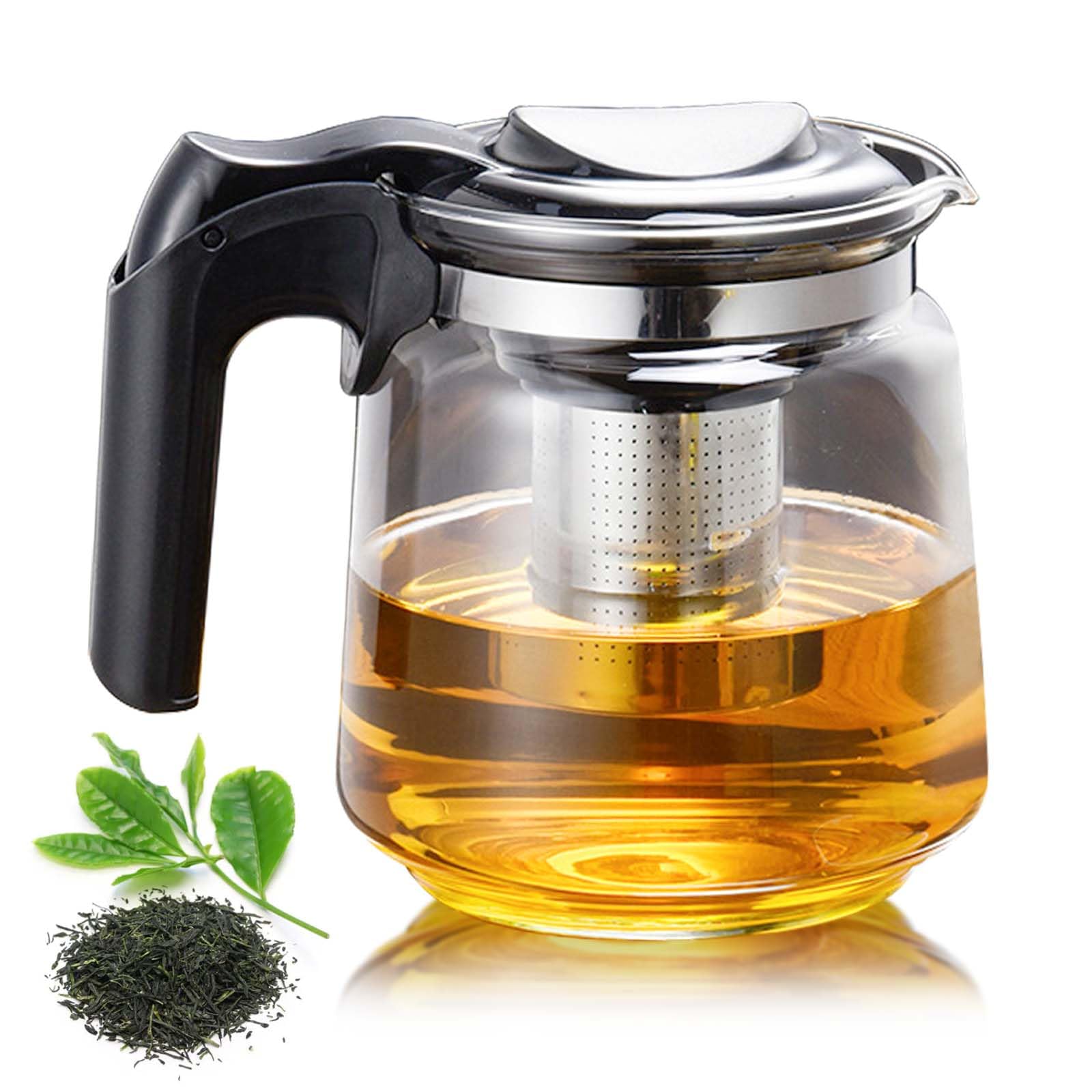 Teiera in vetro di alta qualità, 1,5 l, con coperchio, resistente al calore, con infusore in acciaio inox, per preparare tè sfusi