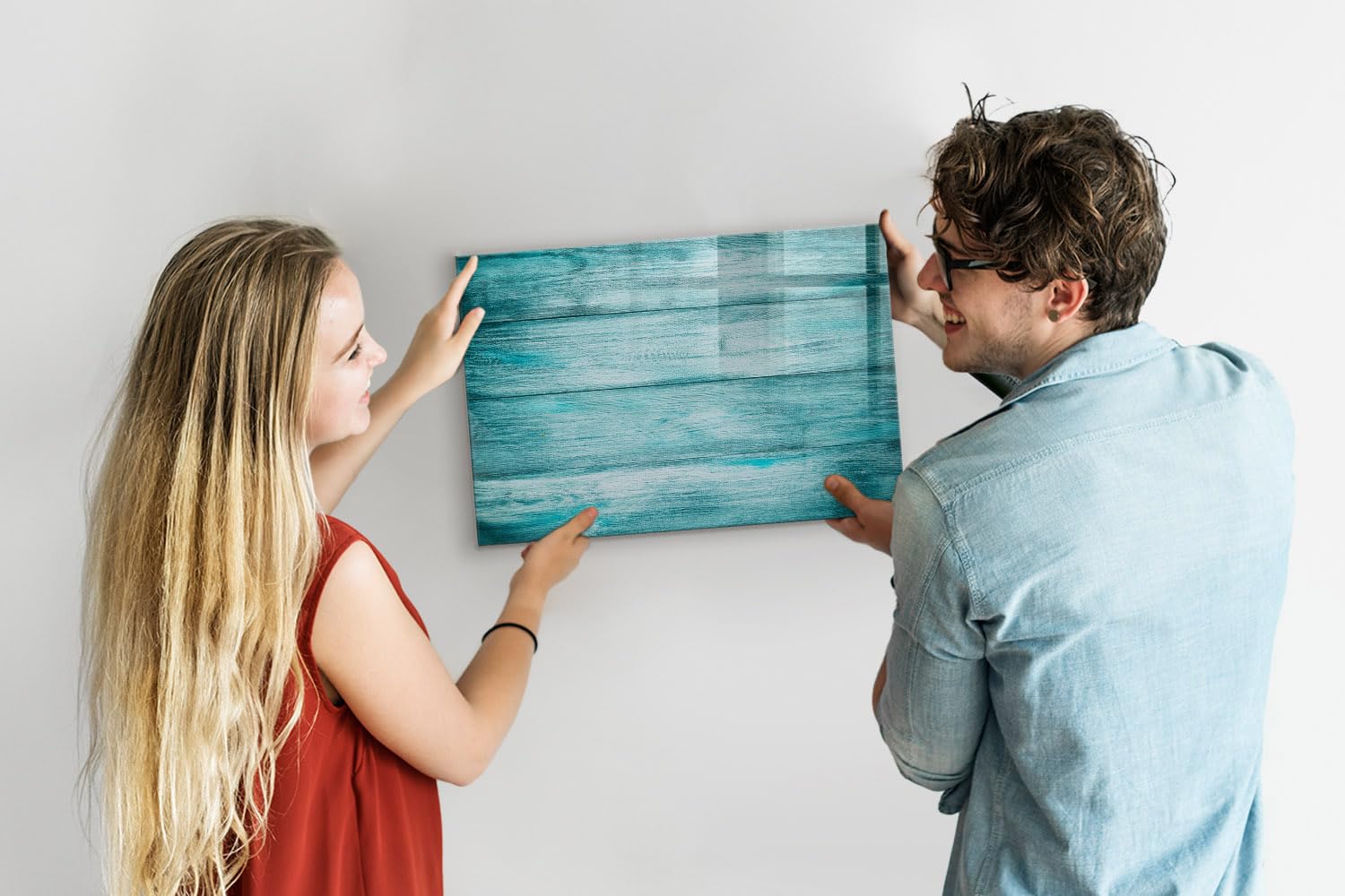 Pizarra de vidrio con diseño 60x40 cm | Madera vieja azul