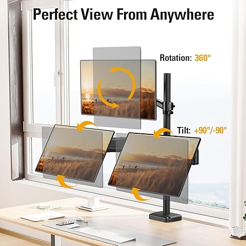 Miniatura 5 de Soporte de monitor triple para pantalla de computadora de 32 pulgadas, soporte de escritorio de 3 monitores con capacidad para hasta 19.8 libras,