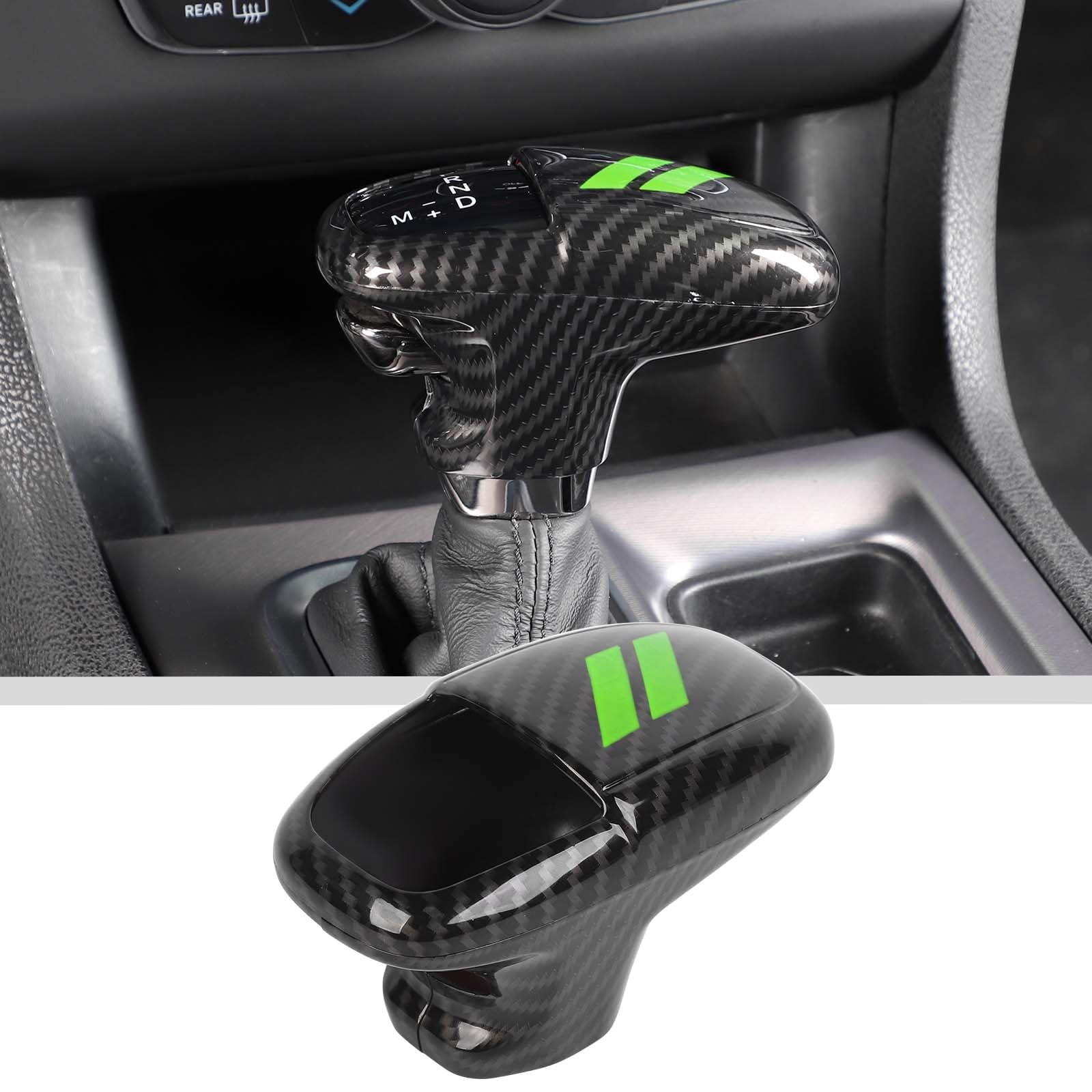 Photo 1 of JWWY Gear Shift Shifter Knobs Gear Selector Gear Lever Gearstick Knob Cover Trim for 2015-2026 Dodge Challenger Charger 2018-2026 Durango Interior Accessories Green Carbon Fiber 3pcs