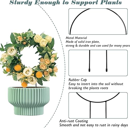 Miniatura 3 de Halatool Paquete de 6 enrejados de metal negro para plantas trepadoras, soporte circular de hierro para plantas en maceta, interior y exterior,