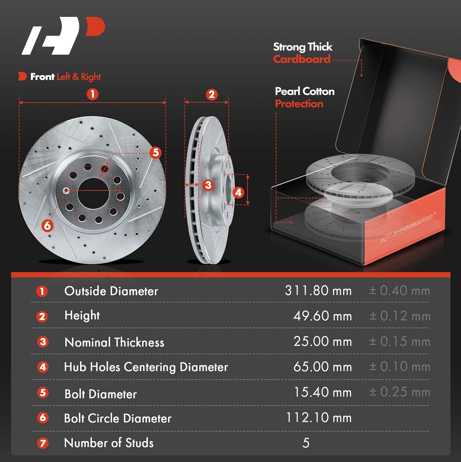 A-Premium Front and Rear Drilled and Slotted Disc Brake Rotors + Ceramic Pads Kit Compatible with Select Volkswagen & Audi Models - Jetta 2005-2009, Passat, Eos, GTI, A3, A3 Quattro, 12-PC Set