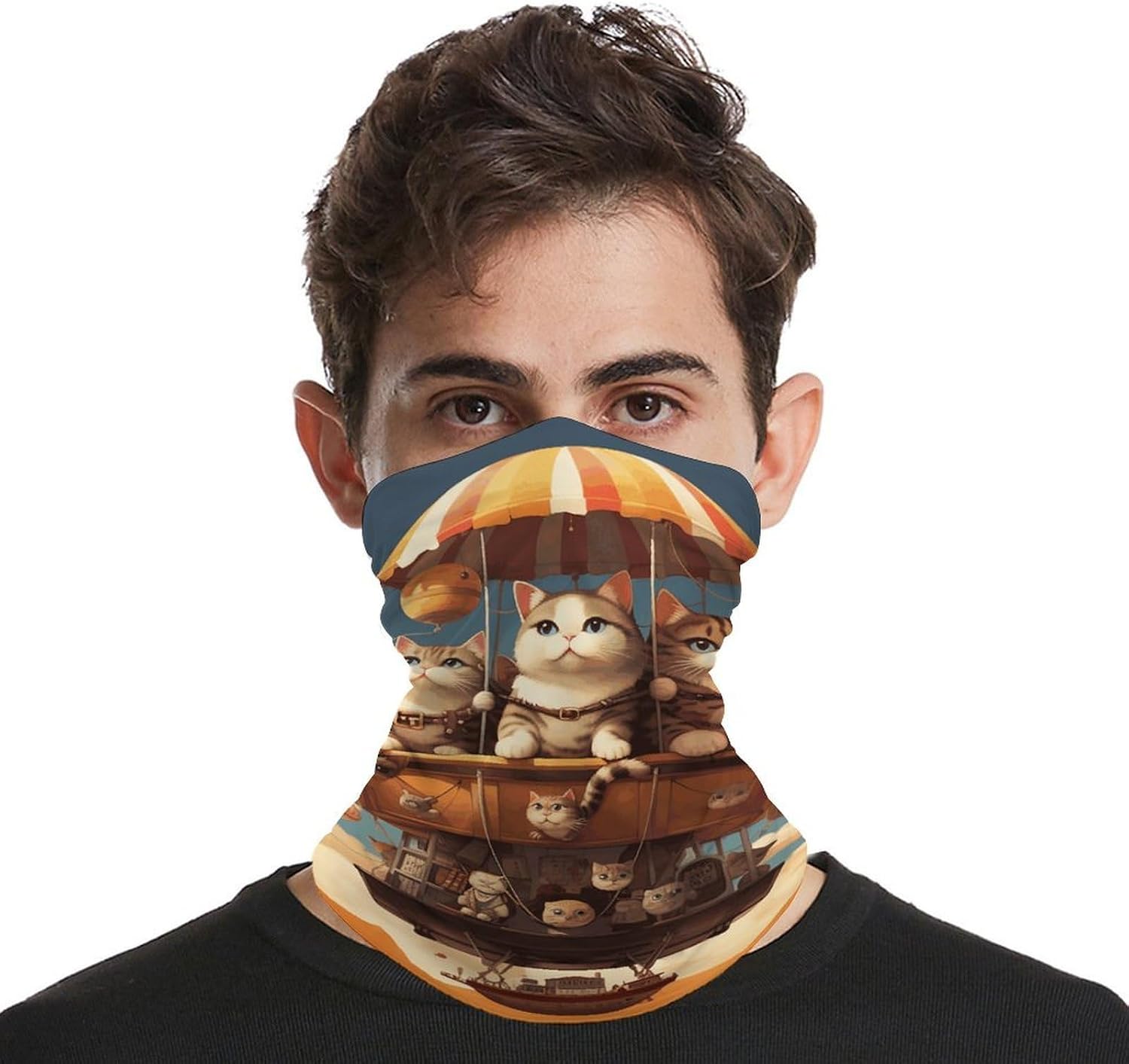 Hot Air Balloon And Cat UV Protection Bandana Neck Gaiter Face Mask image 4