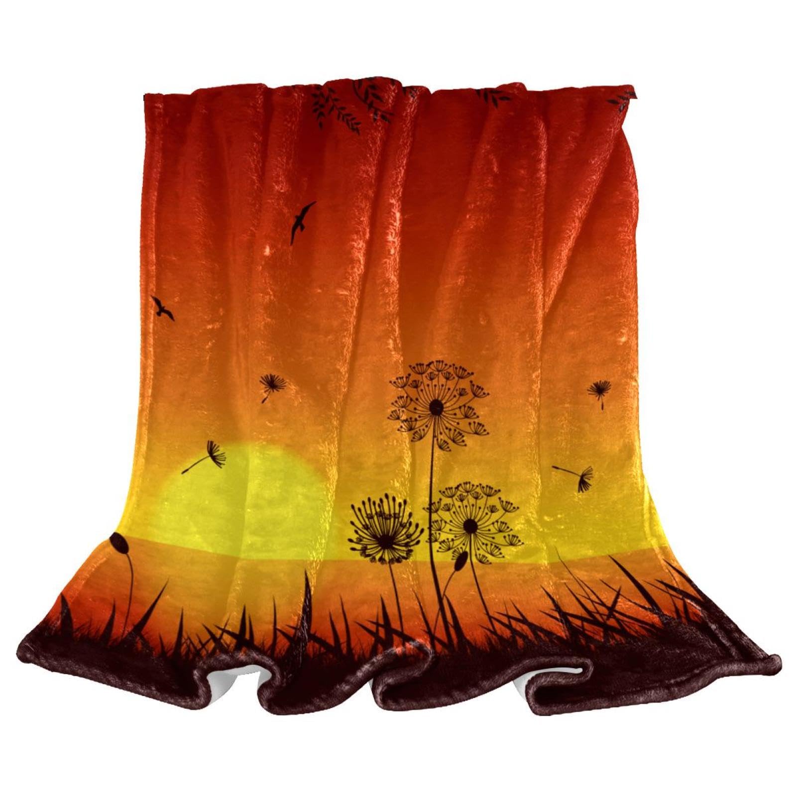 Couverture polaire haut de gamme motif coucher de soleil en microfibre douce et isolante