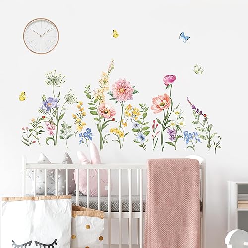 Miniatura 3 de wondever Pegatinas de pared de flores de jardín, peonía de amapola rosa, mariposas florales, despegar y pegar, calcomanías artísticas para pared