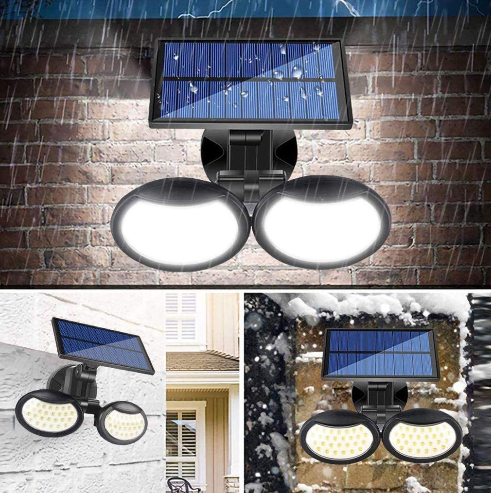 Luci esterne a LED, luci solari a doppio sensore di movimento, per capi, orientabile, luce impermeabile, 2 pezzi, nero, 108 LED