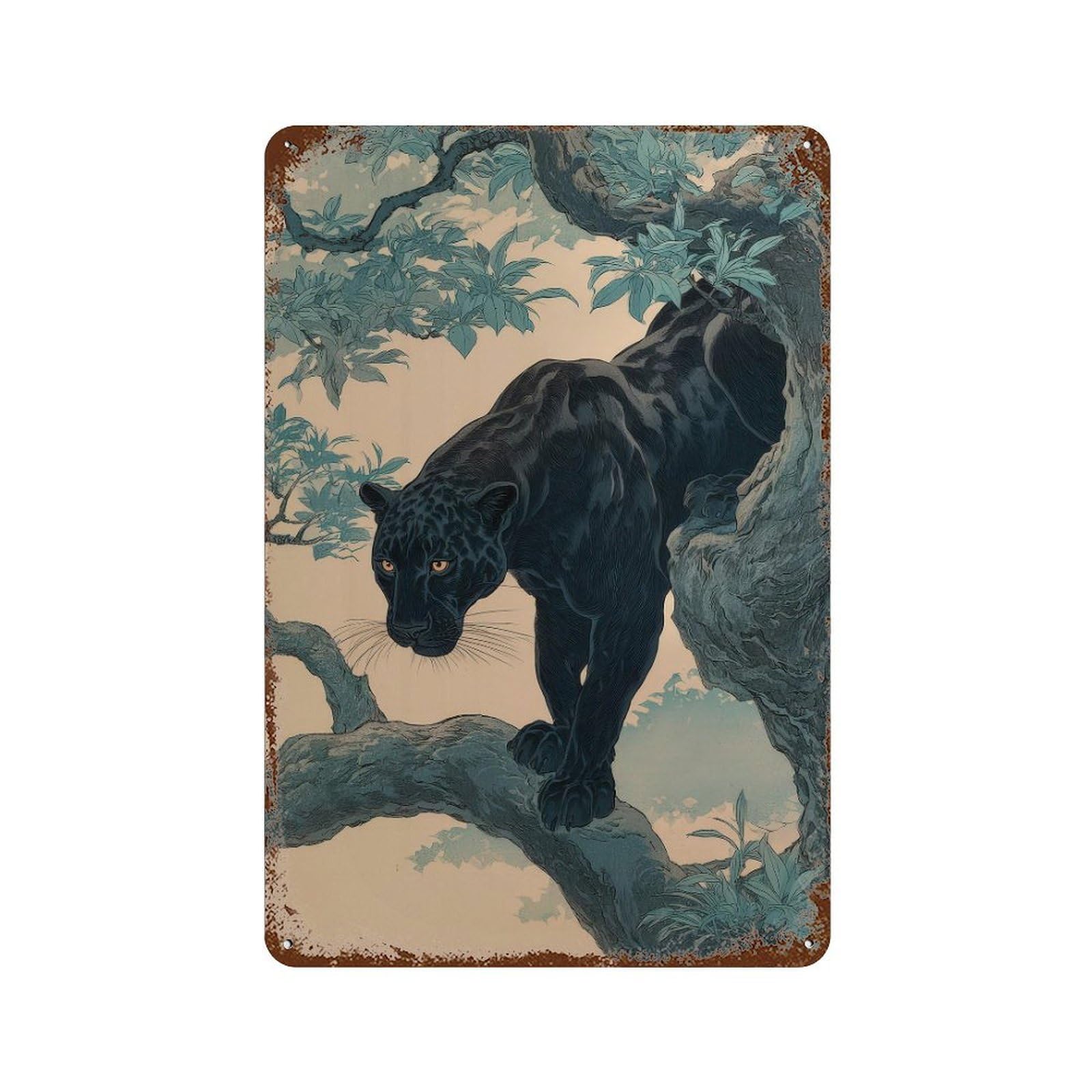 xiaoxiaoshen Black Panther. Japanese Ukiyo1 Wall Decor Art Metal Tin Poster Modern Home Decor Art Home Bar Shop Decorations Vintage Sign 30x20cm