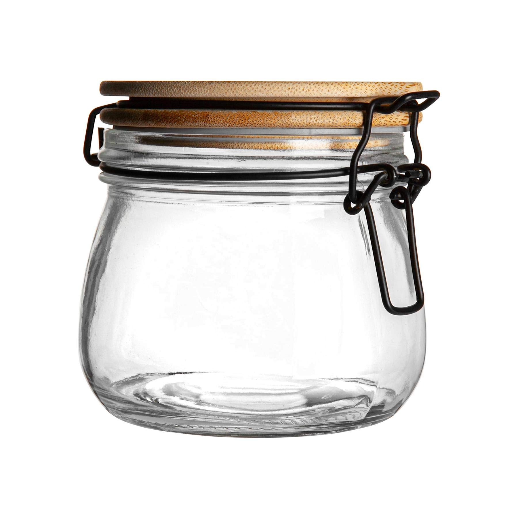 B&Q -  Glass Storage JarWooden Clip Lid500MlAirtight Kitchen Container Round Preserving Jar With Clear Seal