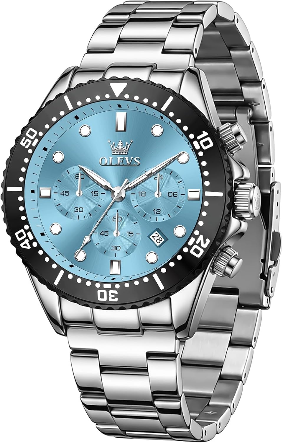 OLEVS Mens Watch Stainless Steel Band, Minimalist Dress Watch Chronograph Dial with Day Date, Luminous Analog Quartz Wristwatch for Men, Ideal Gift for Father’s Day Birthday