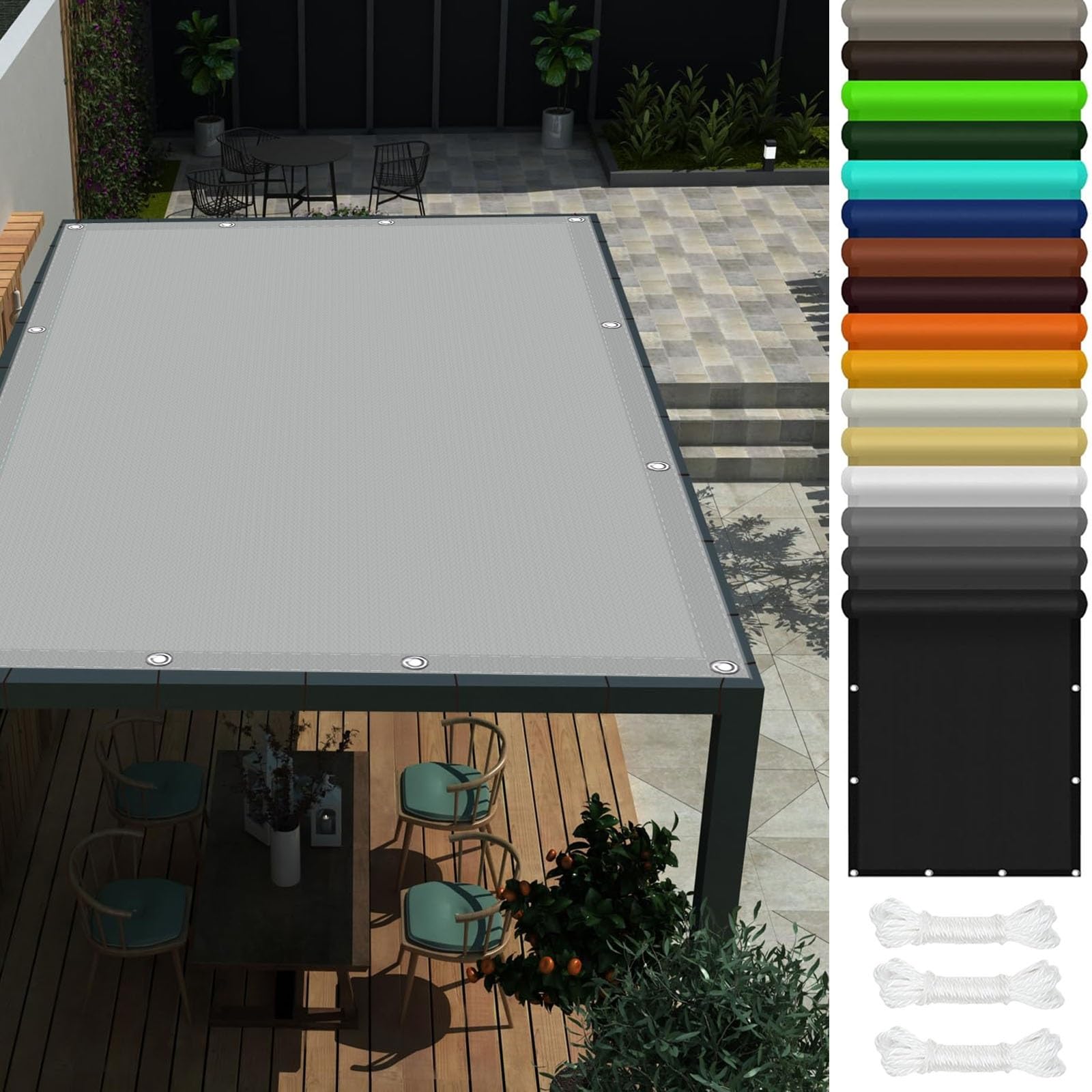 Voiles d'ombrage 1.4x5.5m en polyester gris clair pour pergola et patio