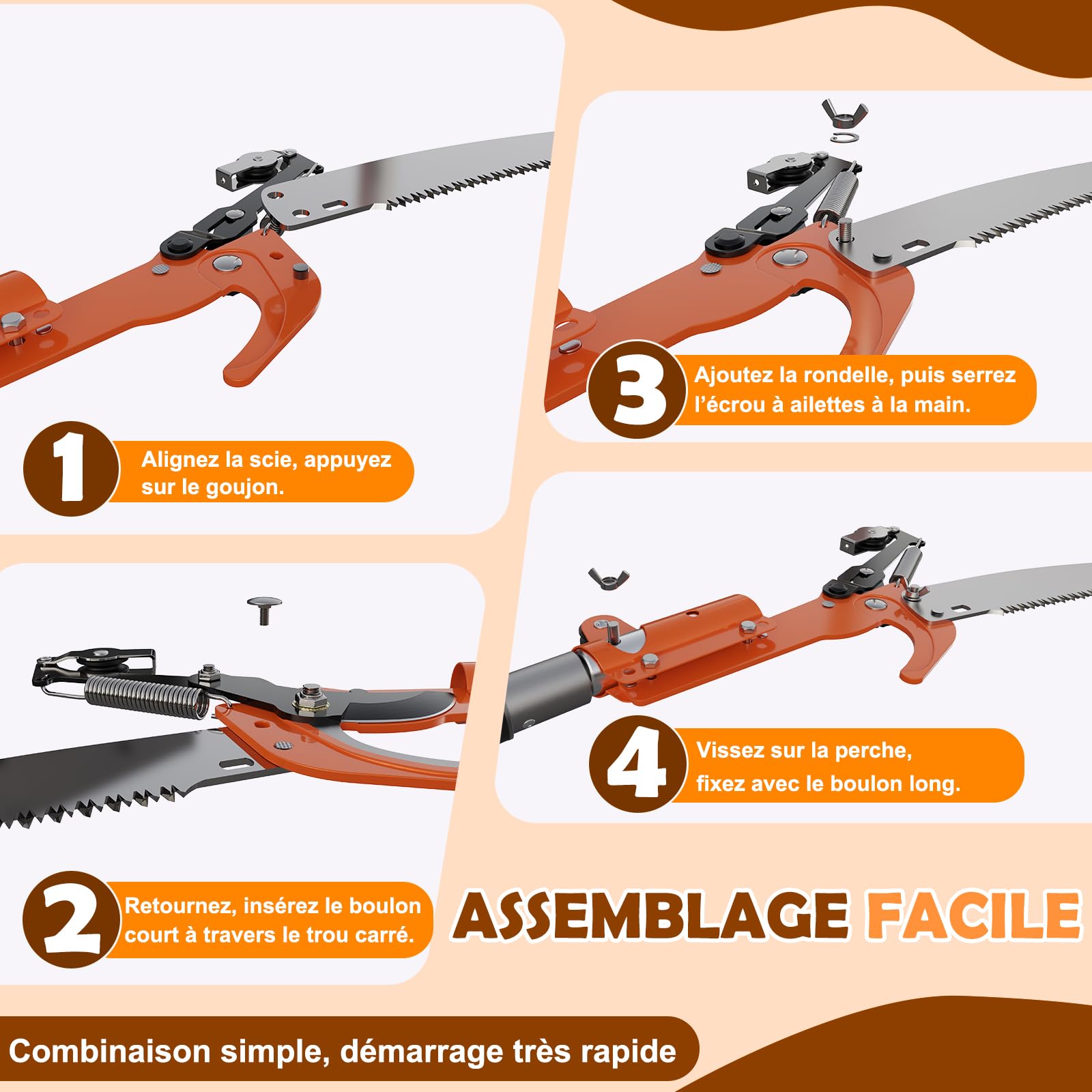 SISUPASSIE Scie à Perche Télescopique 6m avec Hampe Extensible de 1,5 à 6m, Ébrancheur Manuel pour Jardin, Cour et Terrasse