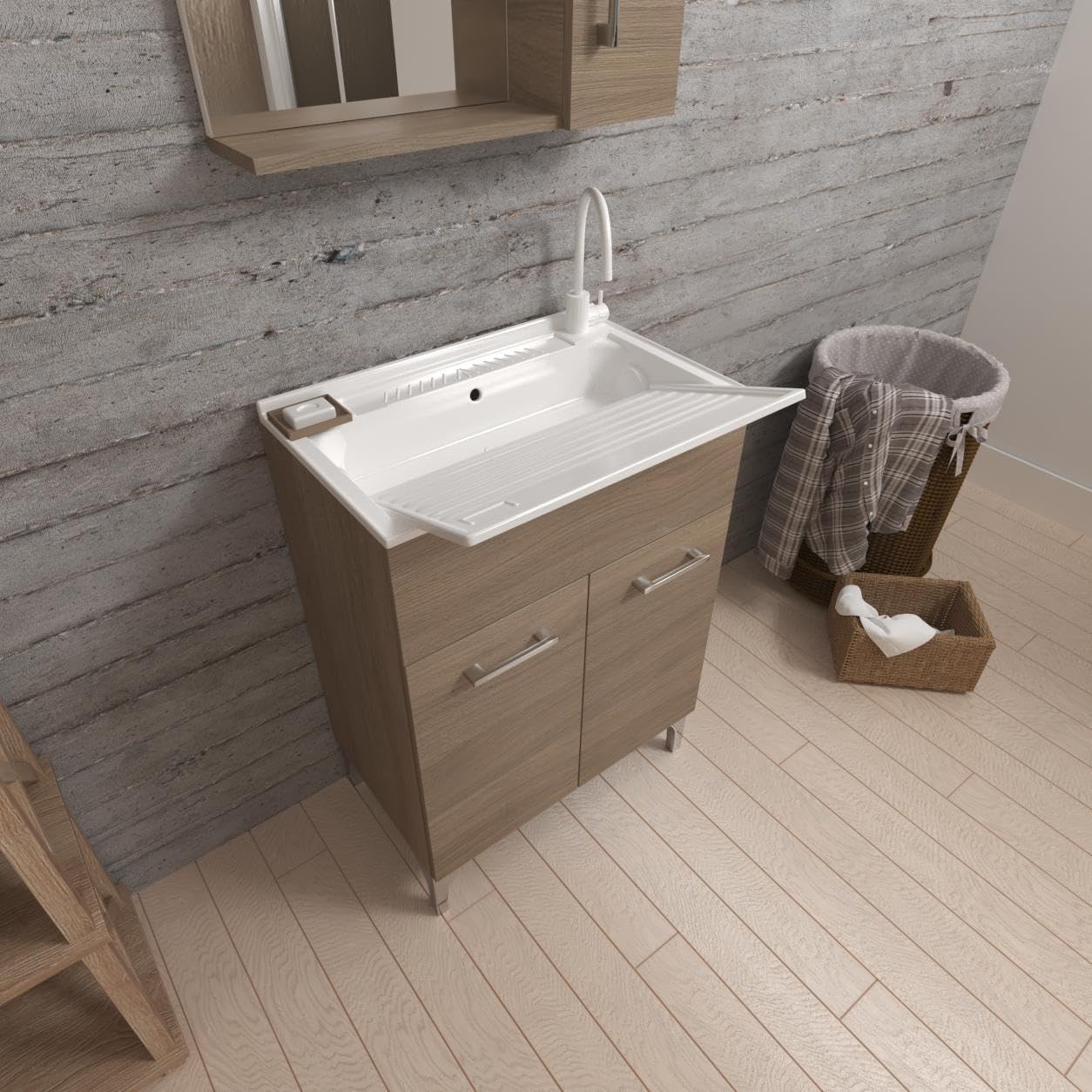 Savinidue Mobile lavatoio 2 Ante Rovere Fumo con strofinatoio 60x50