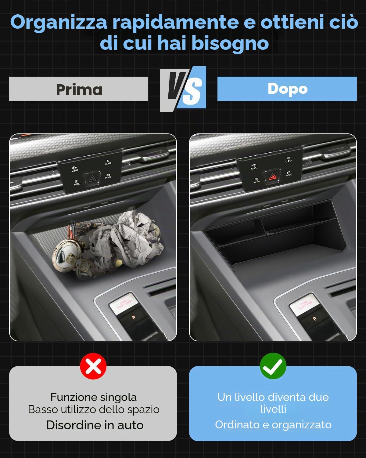 [2 Pezzi] WEIPIN Compatibile con V-W Golf 8, MK8 GTI GTD GTE 2020-2024 2025 Console Centrale Vano Guanti Bracciolo Organizer Console Vassoio Scatola Portaoggetti Compatibile con Accessori