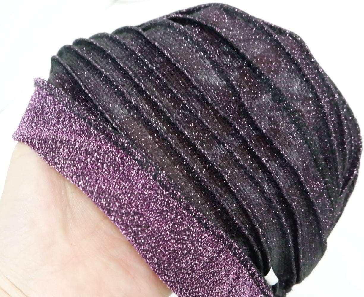 Pleated Glitter Turban for Women Stretchy Hat Beanie Headwrap Twist Elastic Slip on Cap Headwear Accessories image 3