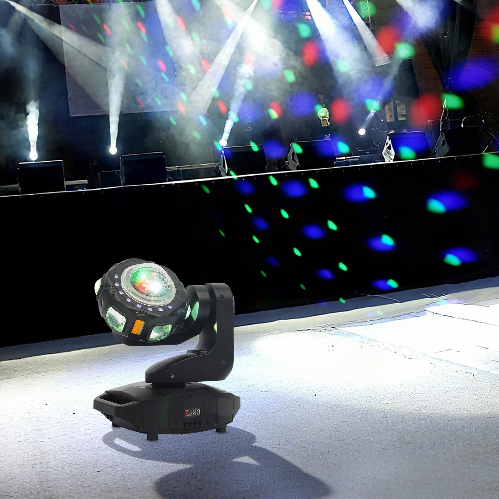 Luce da festa a testa mobile, DMX512, controllo vocale, modalità autoguida e master-slave, effetto caleidoscopio, impianto di illuminazione RGBW DJ per karaoke, bar, palcoscenico, DJ