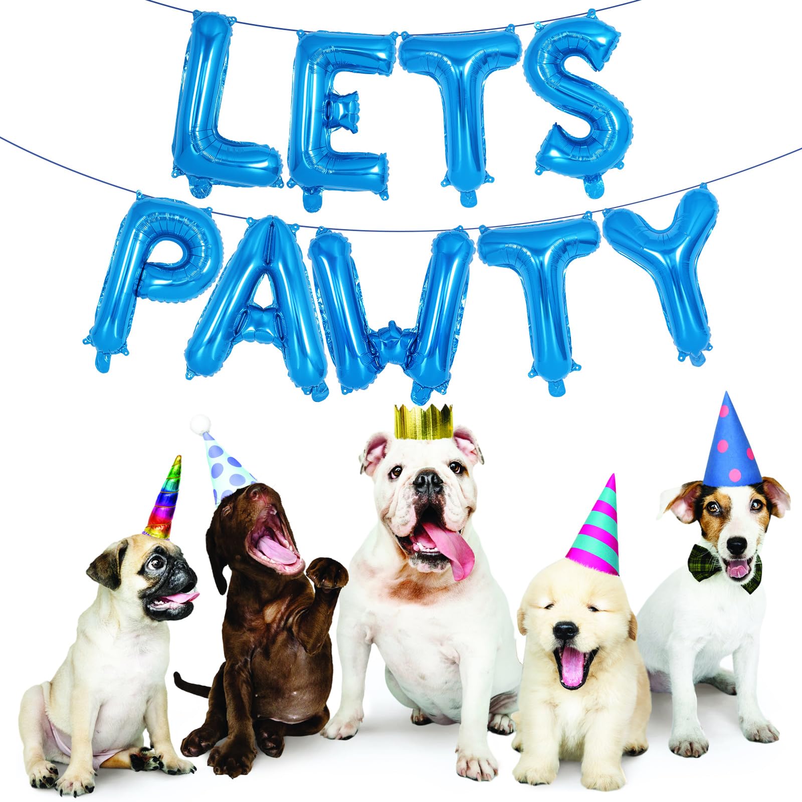 Lets Pawty Dog Birthday Balloons - 16 inch Blue Foil Balloons for Pet Dog Birthday Party Supplies